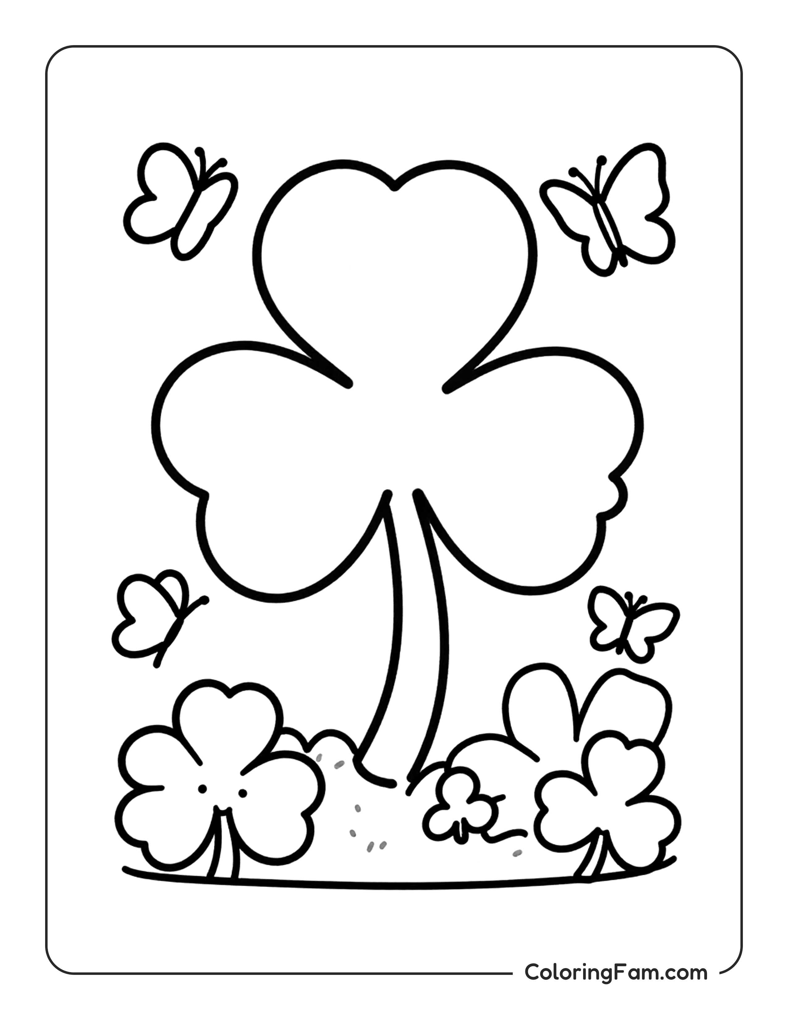 Shamrock With Butterflies coloring page