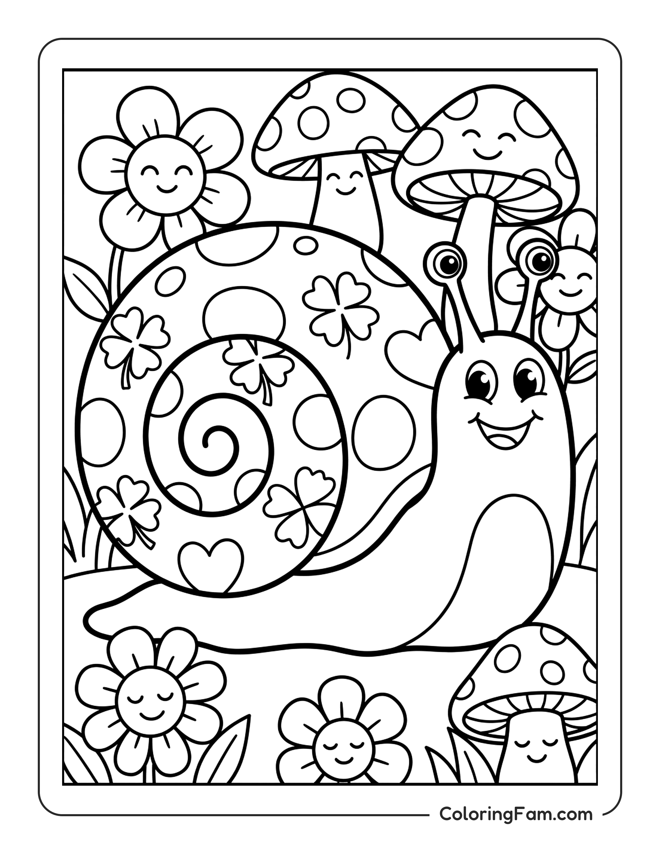 Snail Among Flowers coloring page