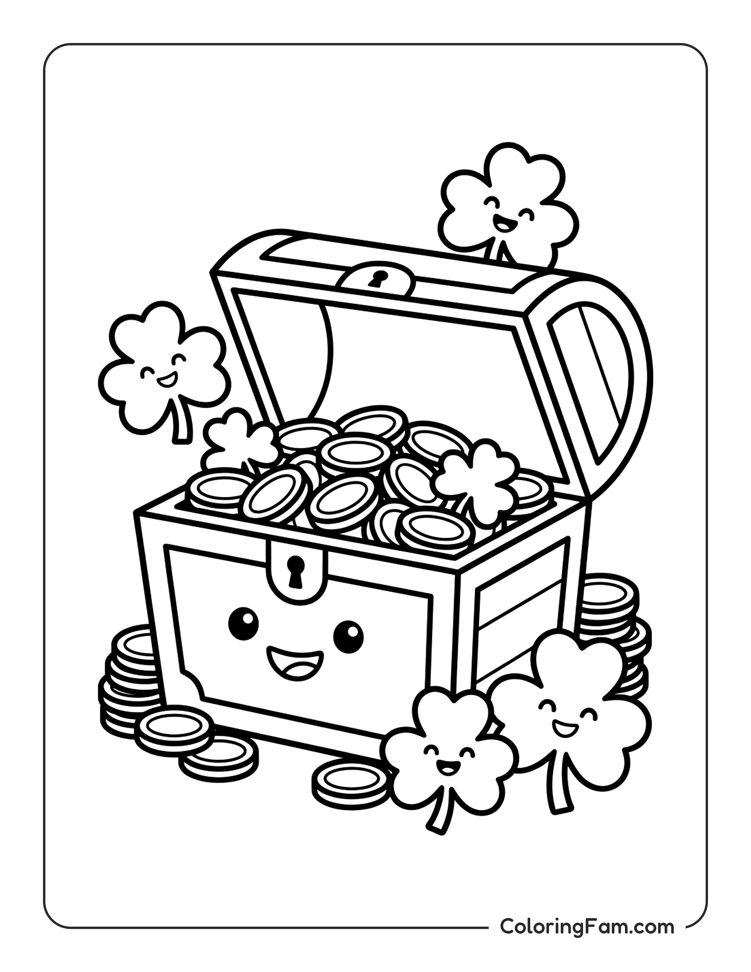 Treasure Chest With Clovers coloring page
