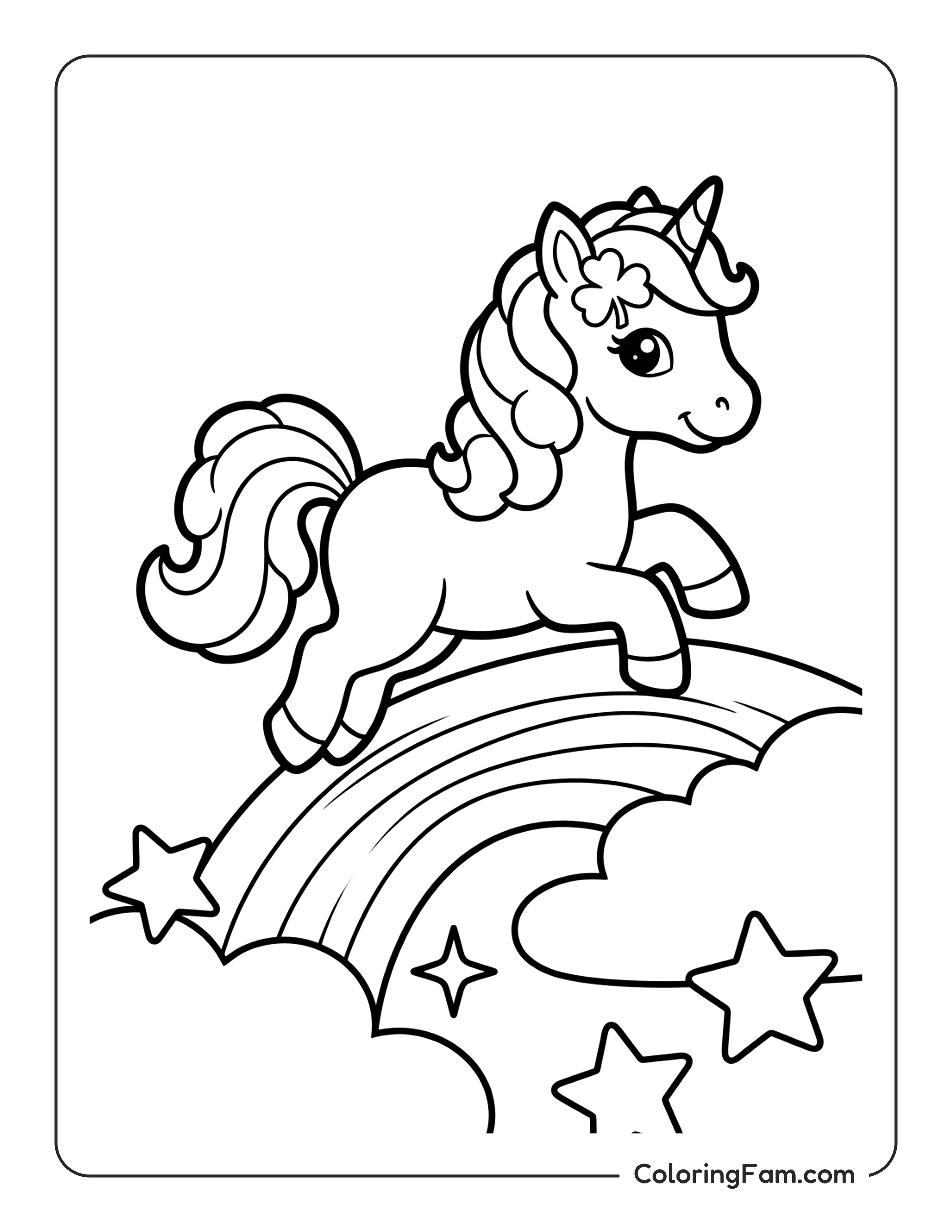 Unicorn Running Over Rainbow coloring page