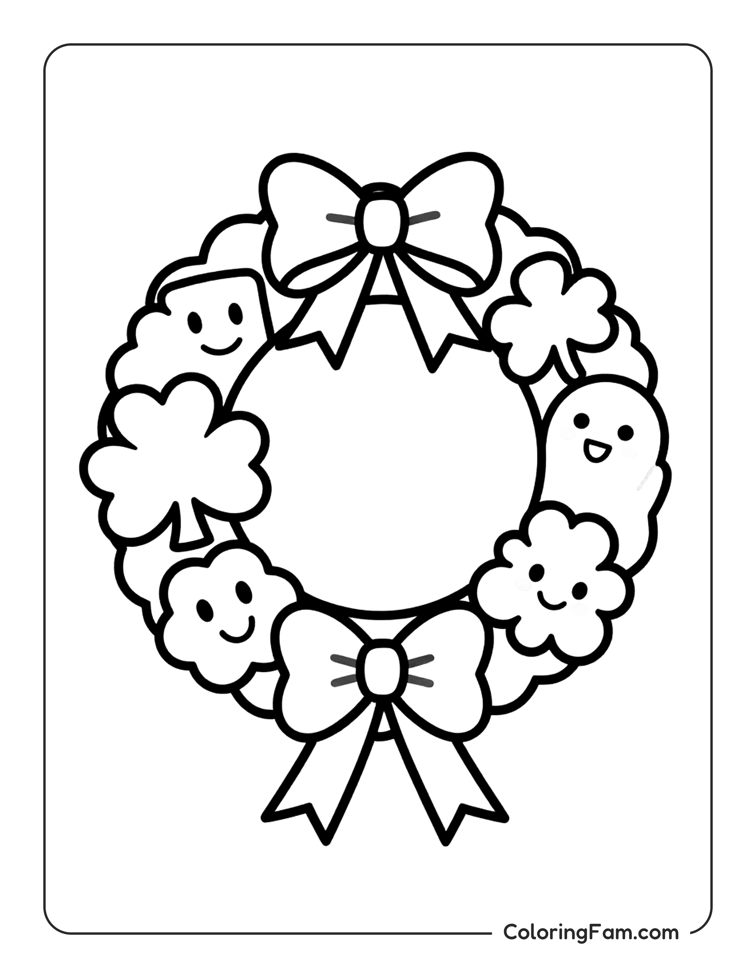 Wreath With Bows And Clovers coloring page