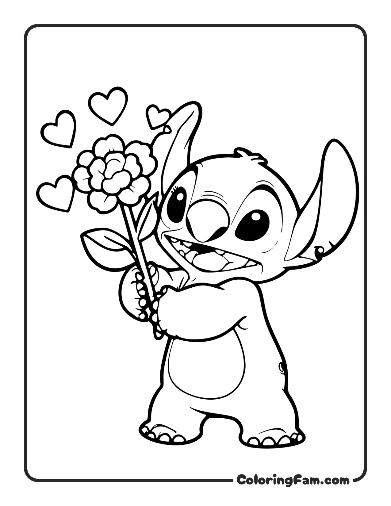Stitch Giving Angel a Flower coloring page printable