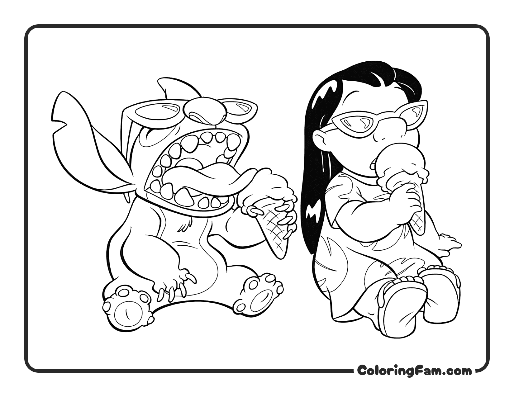 Lilo and Stitch Enjoying Ice Cream coloring page