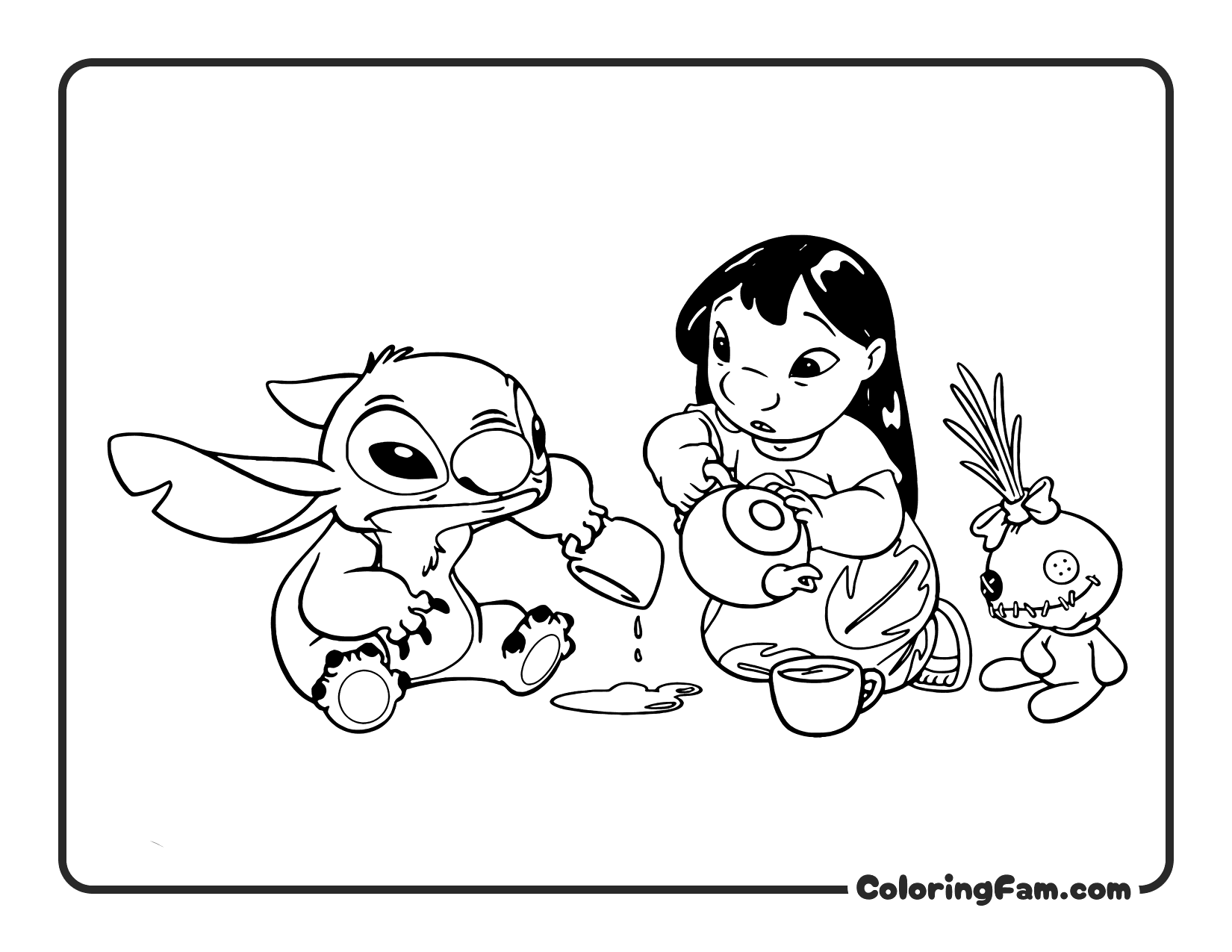 Lilo and Stitch Tea Party with Scrump coloring page printable