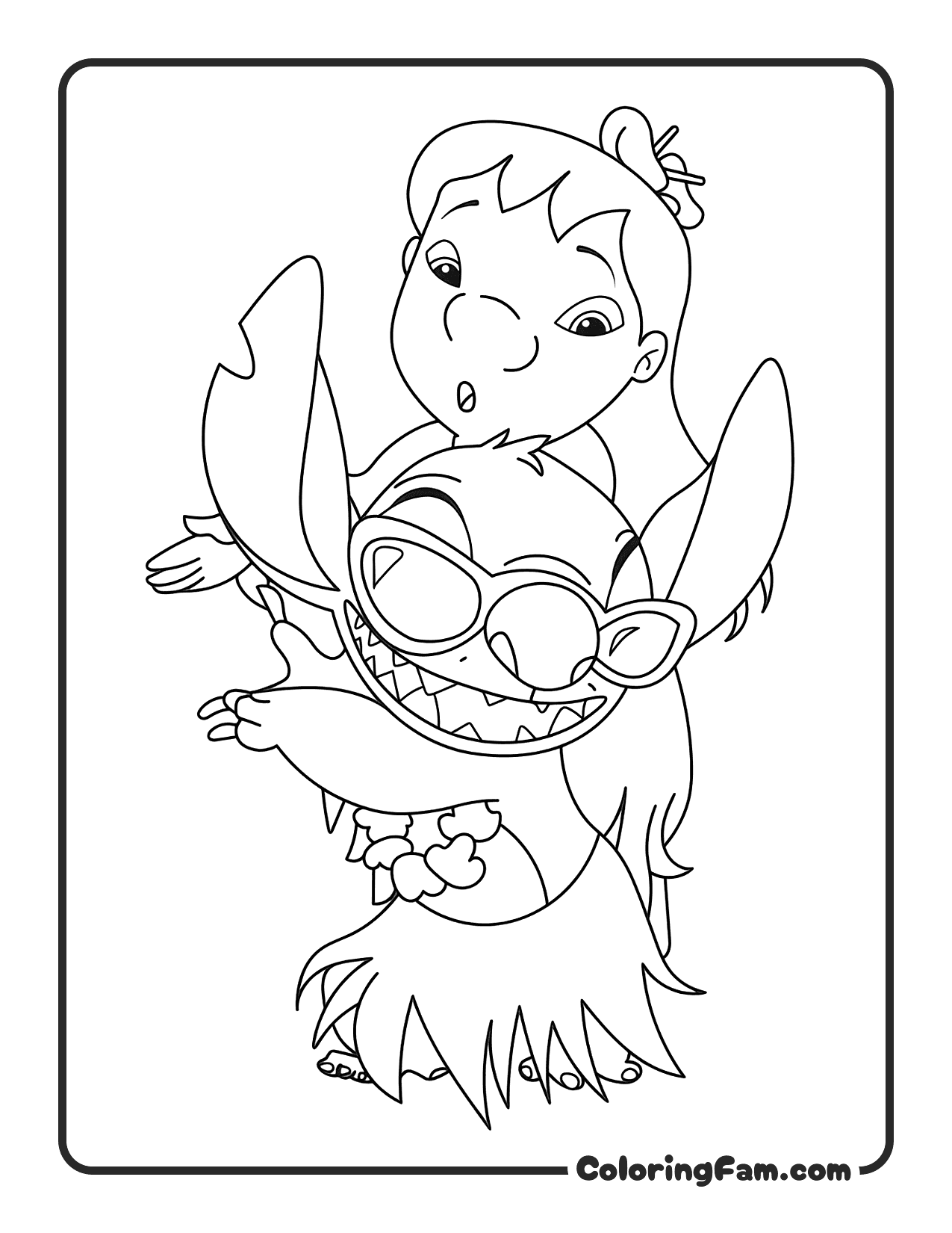 Lilo on Stitch Shoulders Hula coloring page printable