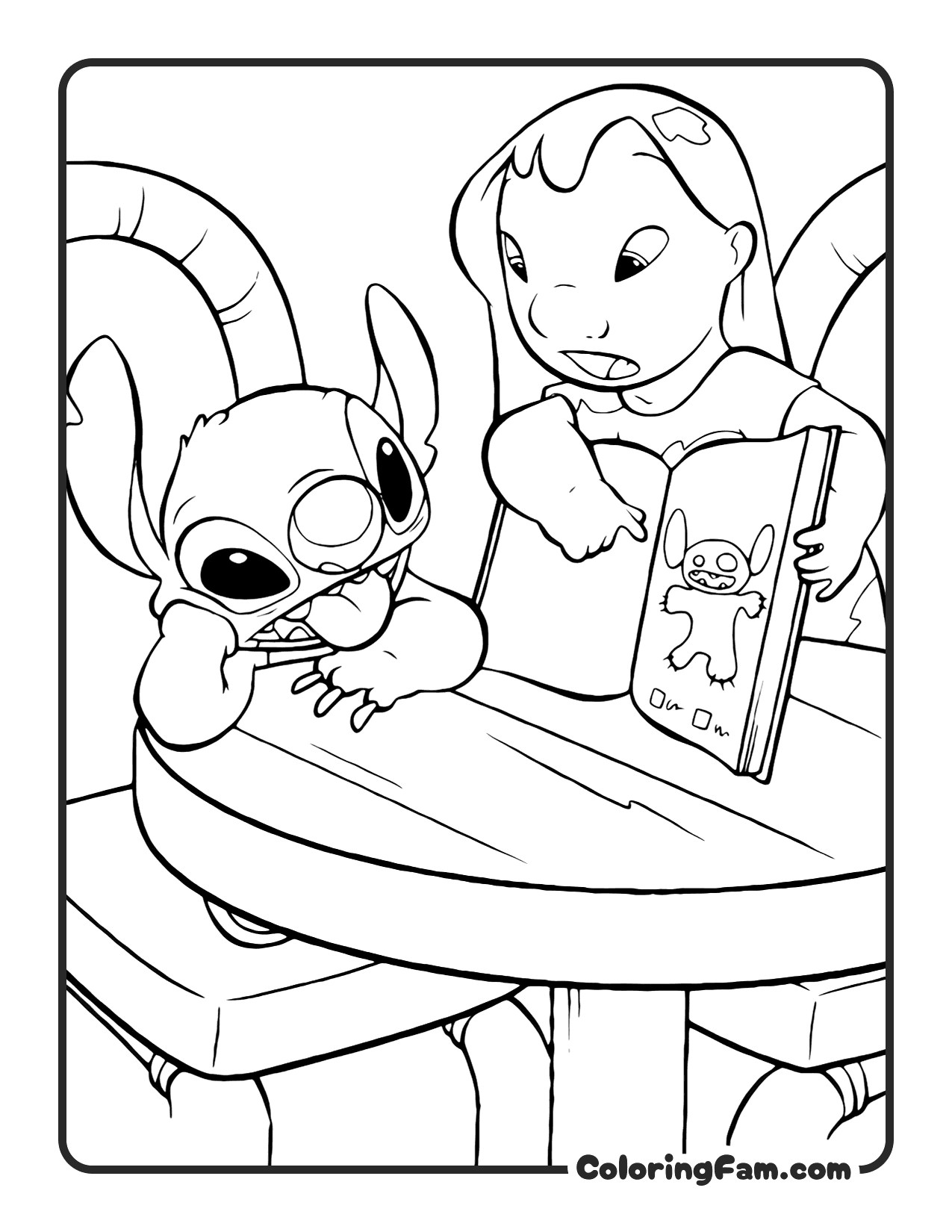 Lilo Showing Stitch a Drawing Book coloring page printable