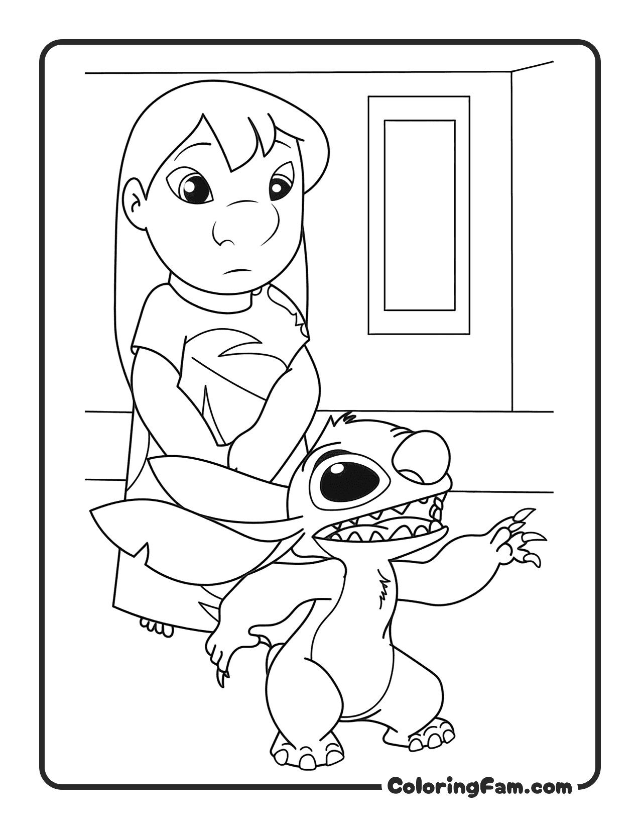 Lilo Sitting Stitch Playing on Floor coloring page printable