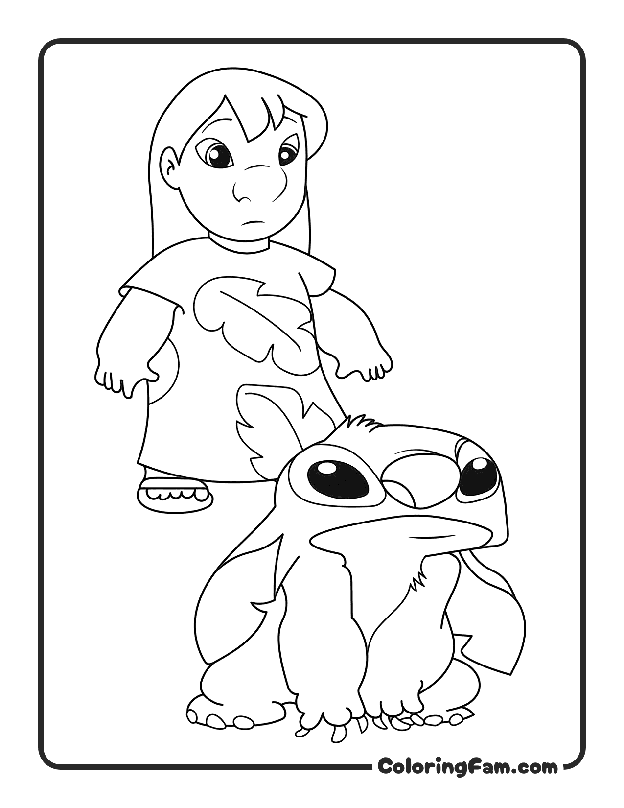Lilo Standing Next to Stitch coloring page printable