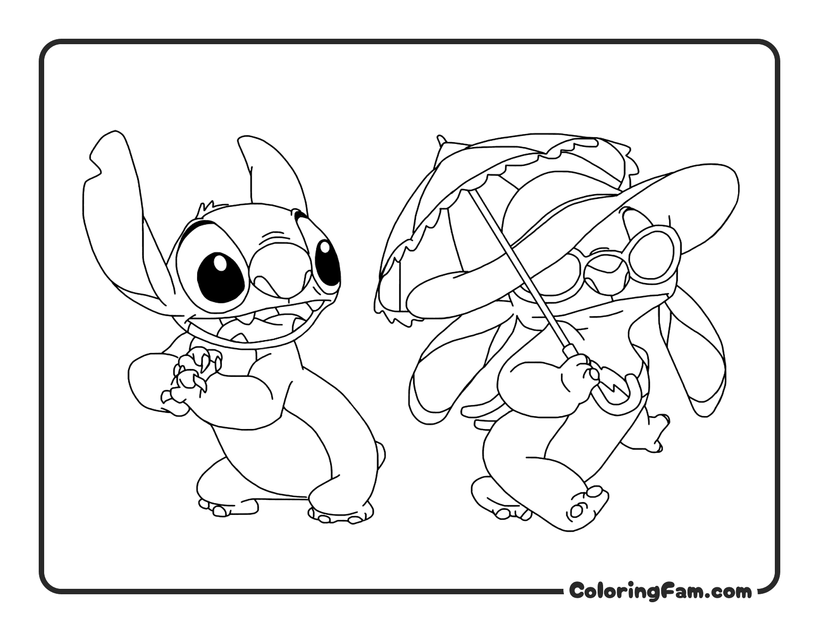 Stitch and Angel Beach Umbrella coloring page printable