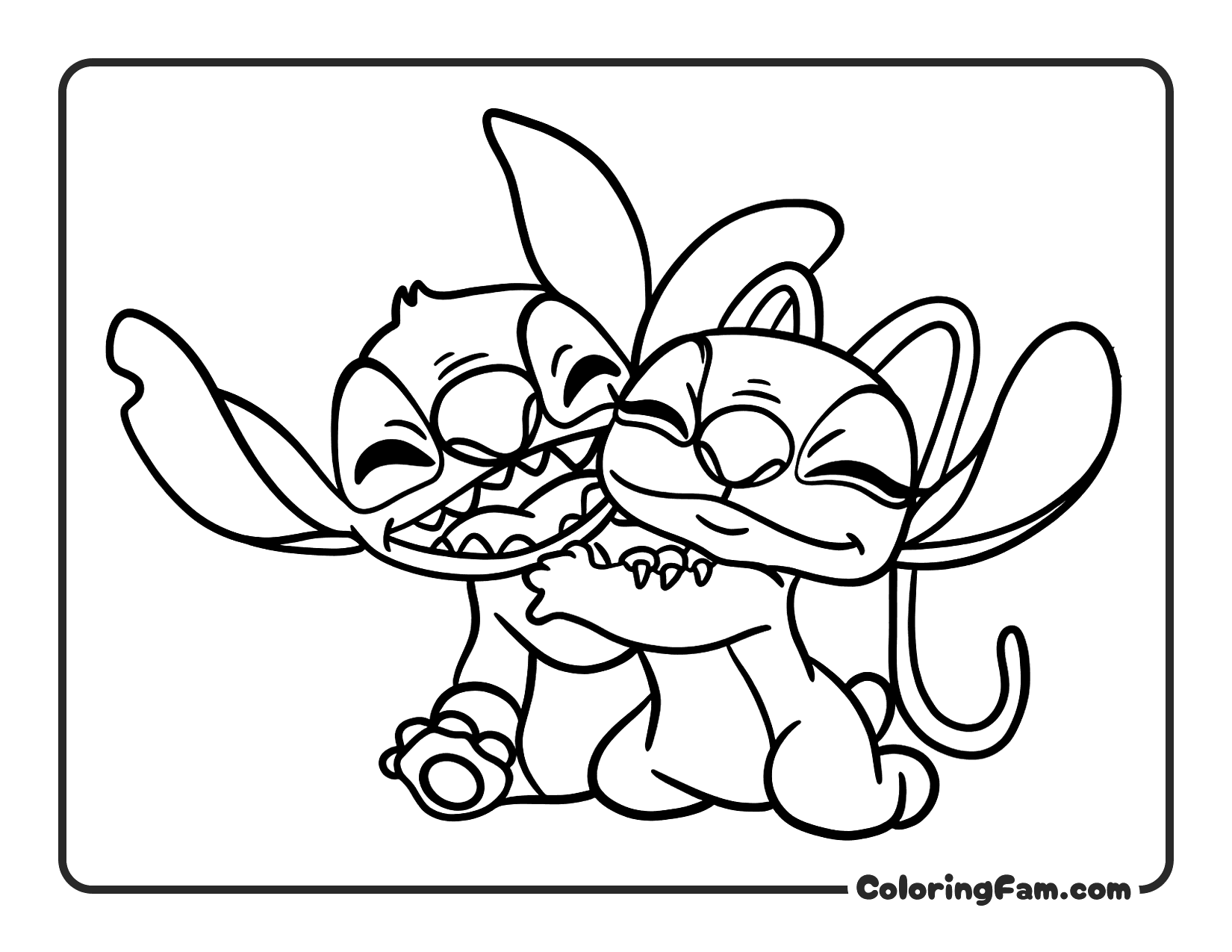 Stitch and Angel Hugging coloring page printable