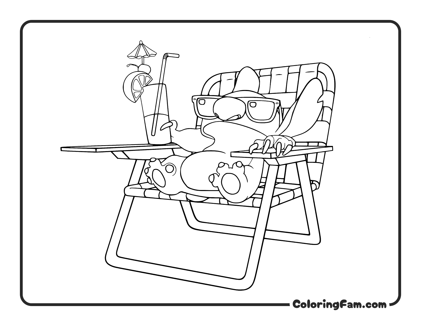 Stitch chilling out during summer vacation coloring page printable