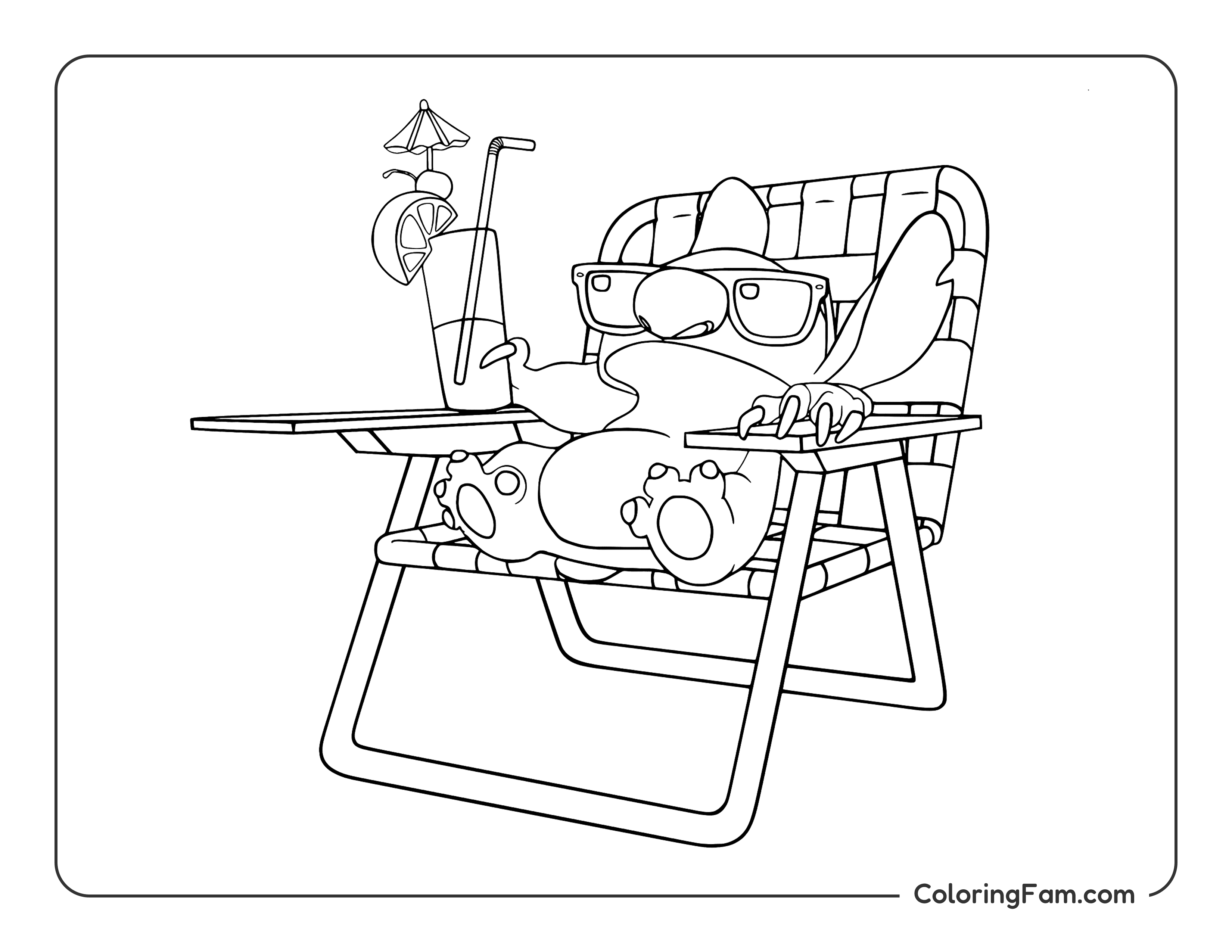 Stitch chilling out during summer vacation coloring page printable