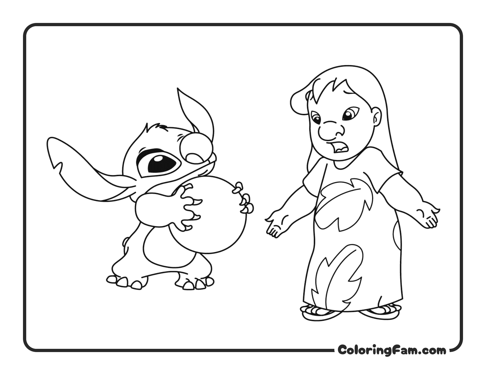 Stitch Holding Ball Lilo Arms Open coloring page printable