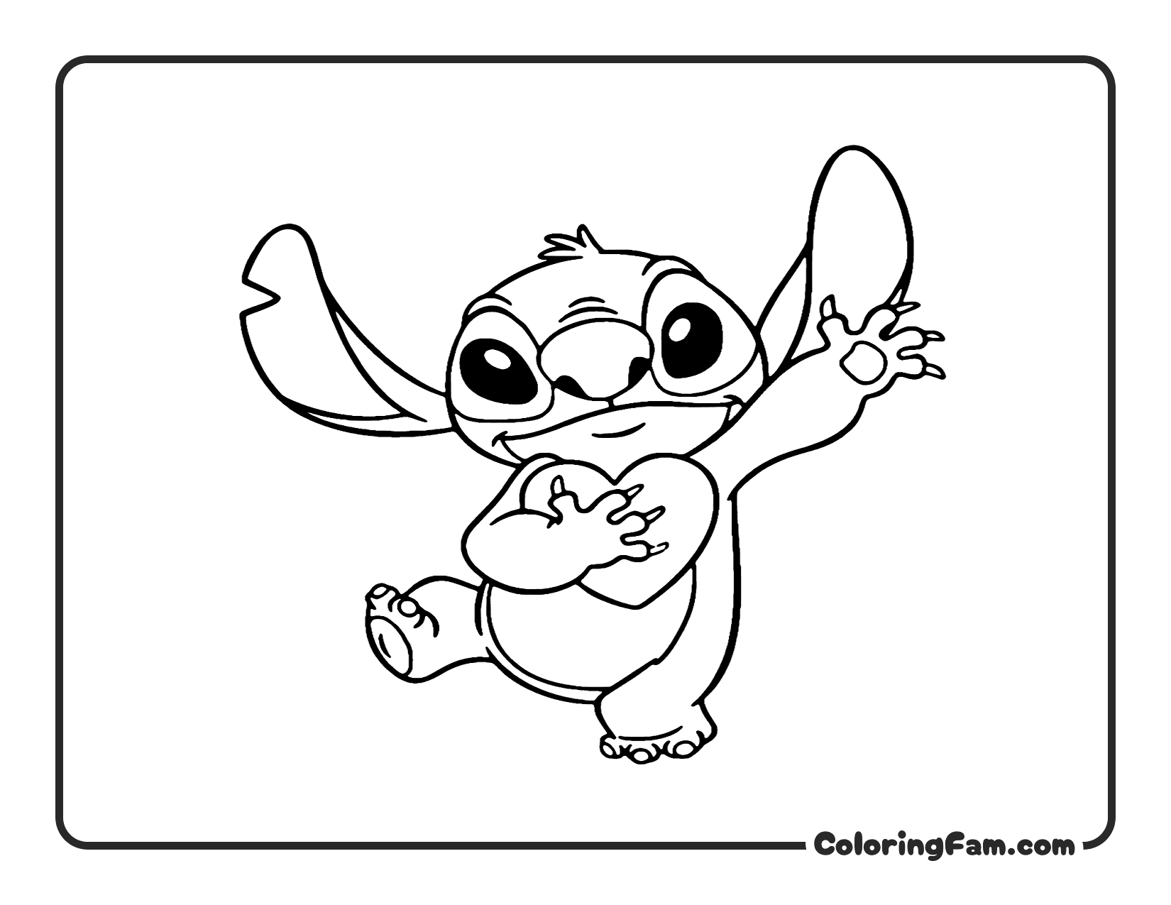 Stitch Holding Heart for Valentine coloring page printable