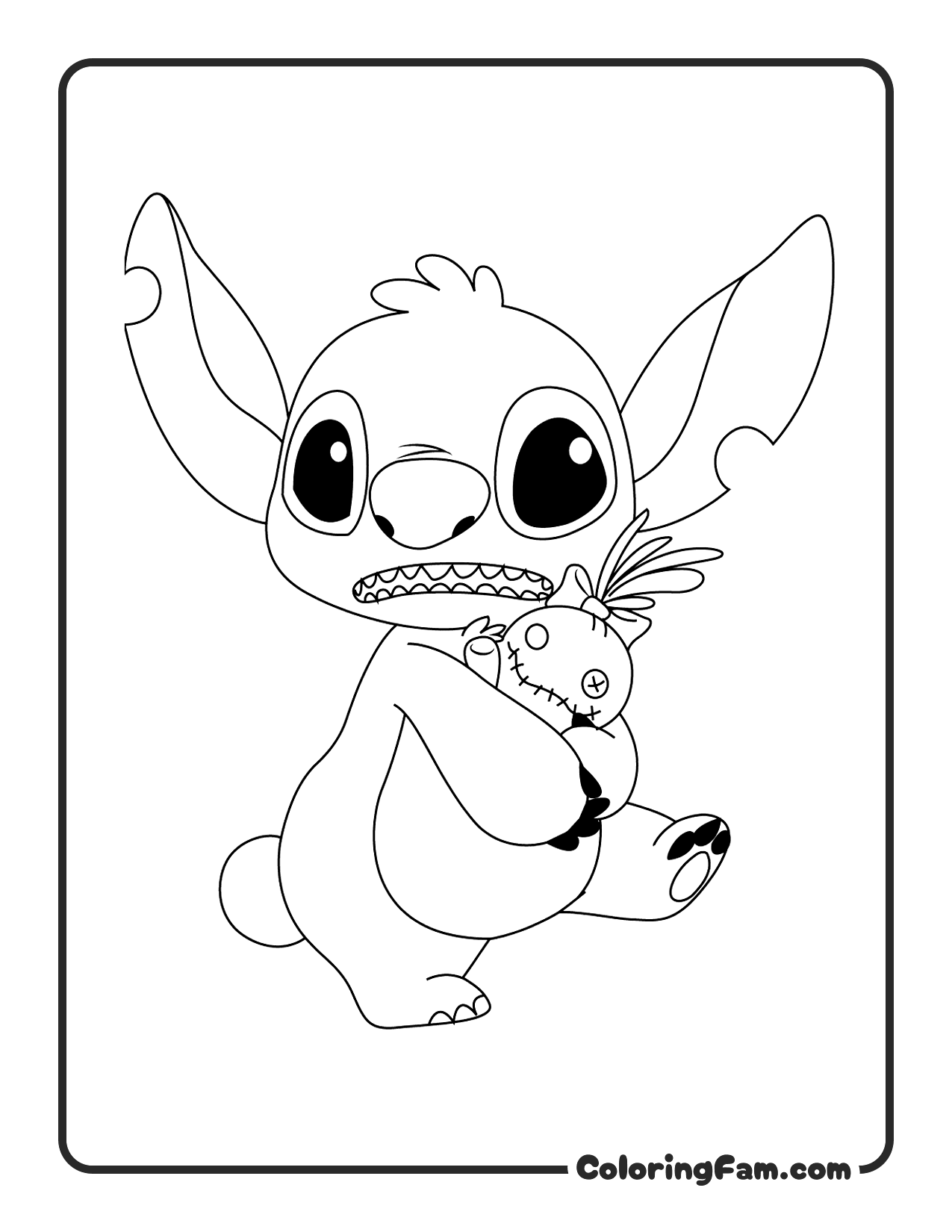 Stitch hugging scrump coloring page printable