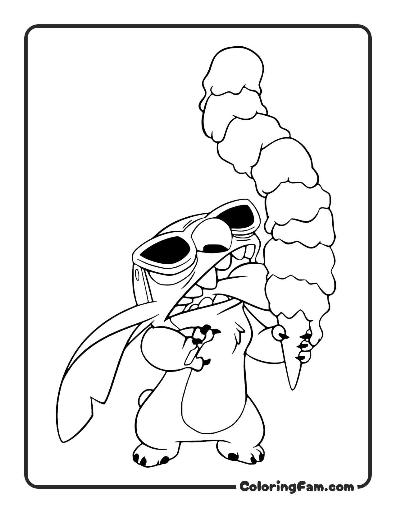 Stitch licking ice cream coloring page printable