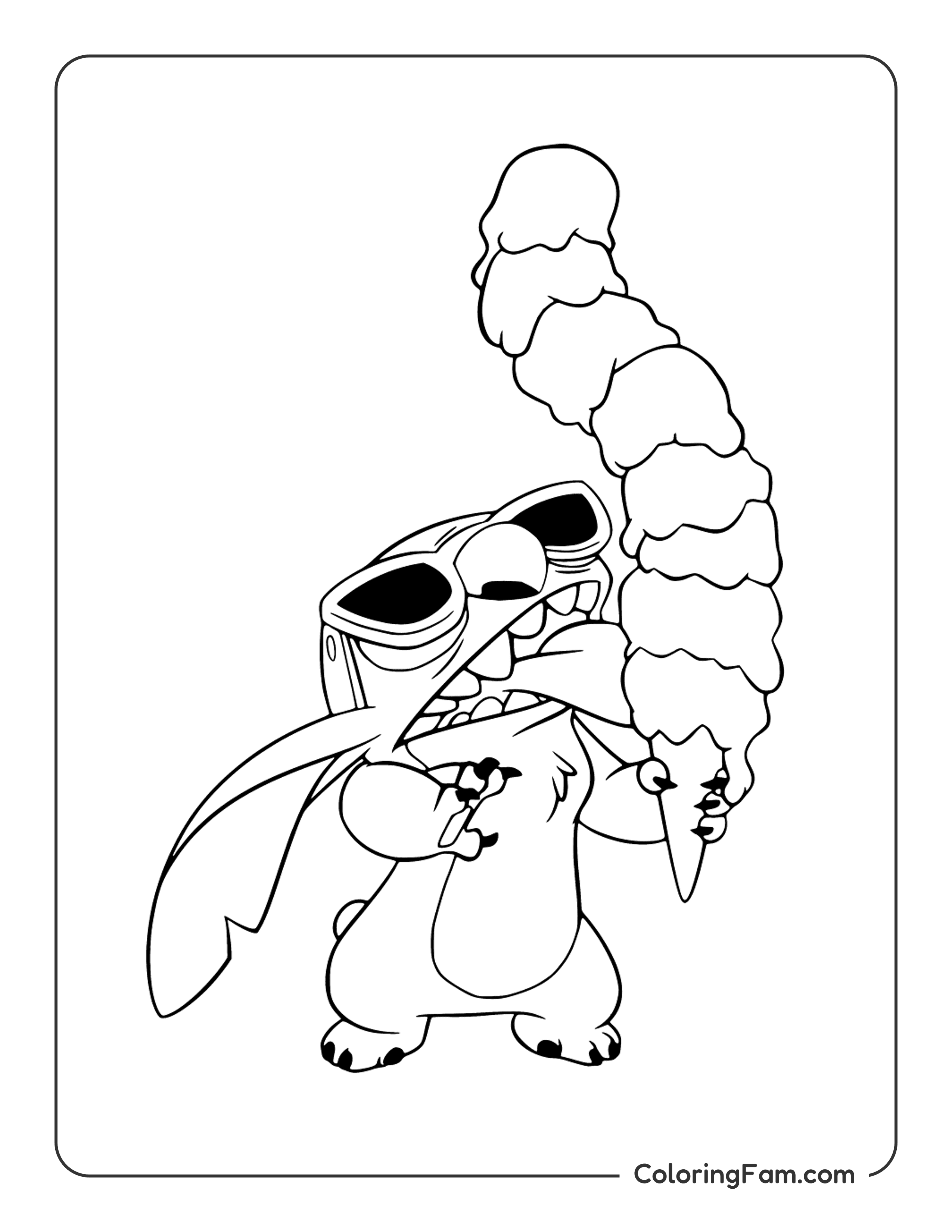 Stitch licking ice cream coloring page printable