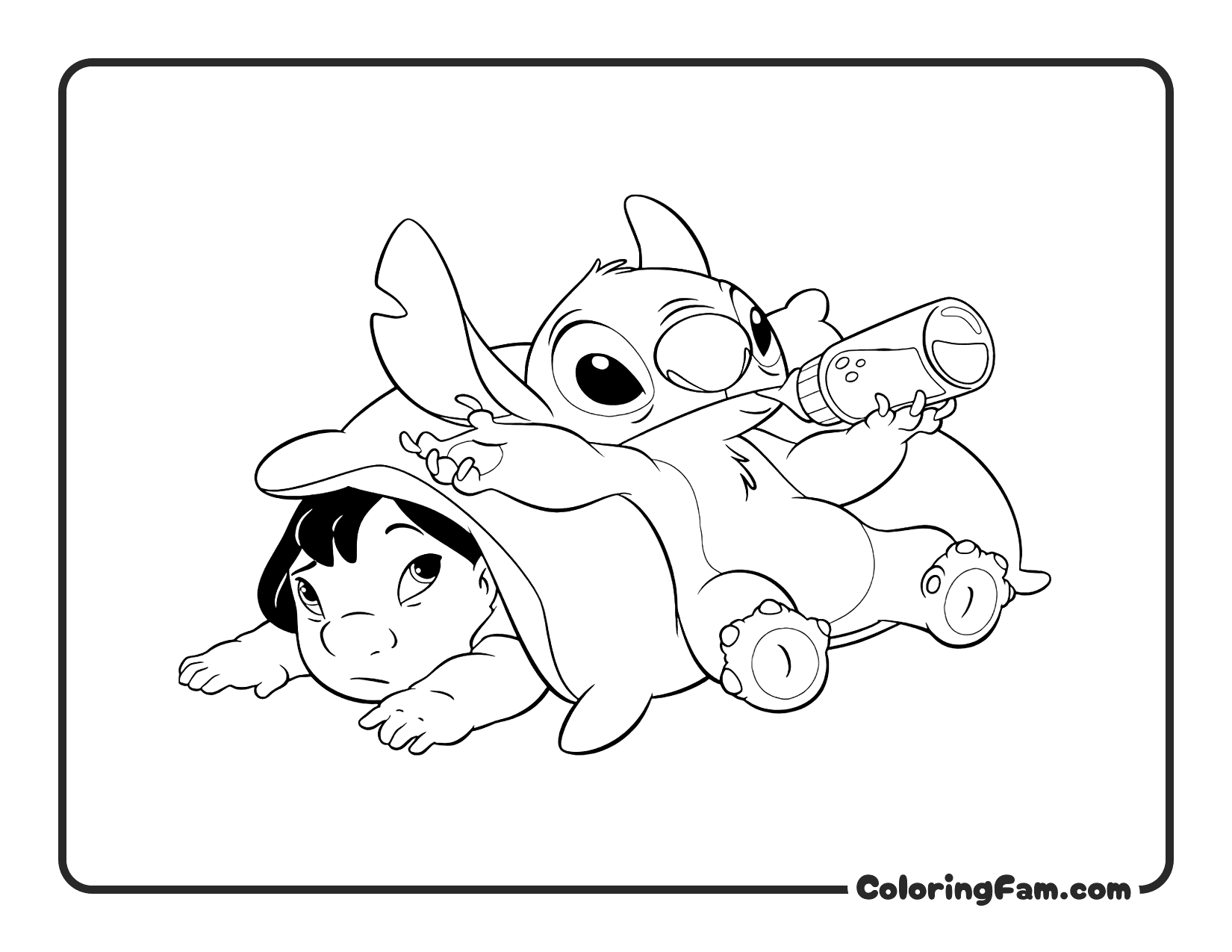 Stitch Lying on Lilo Relaxing coloring page printable