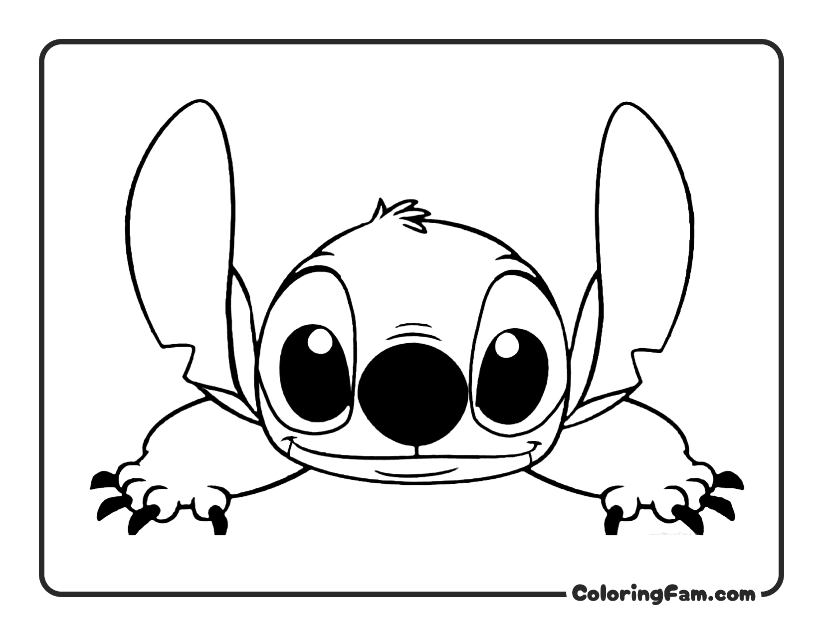 Stitch peeking over coloring page printable