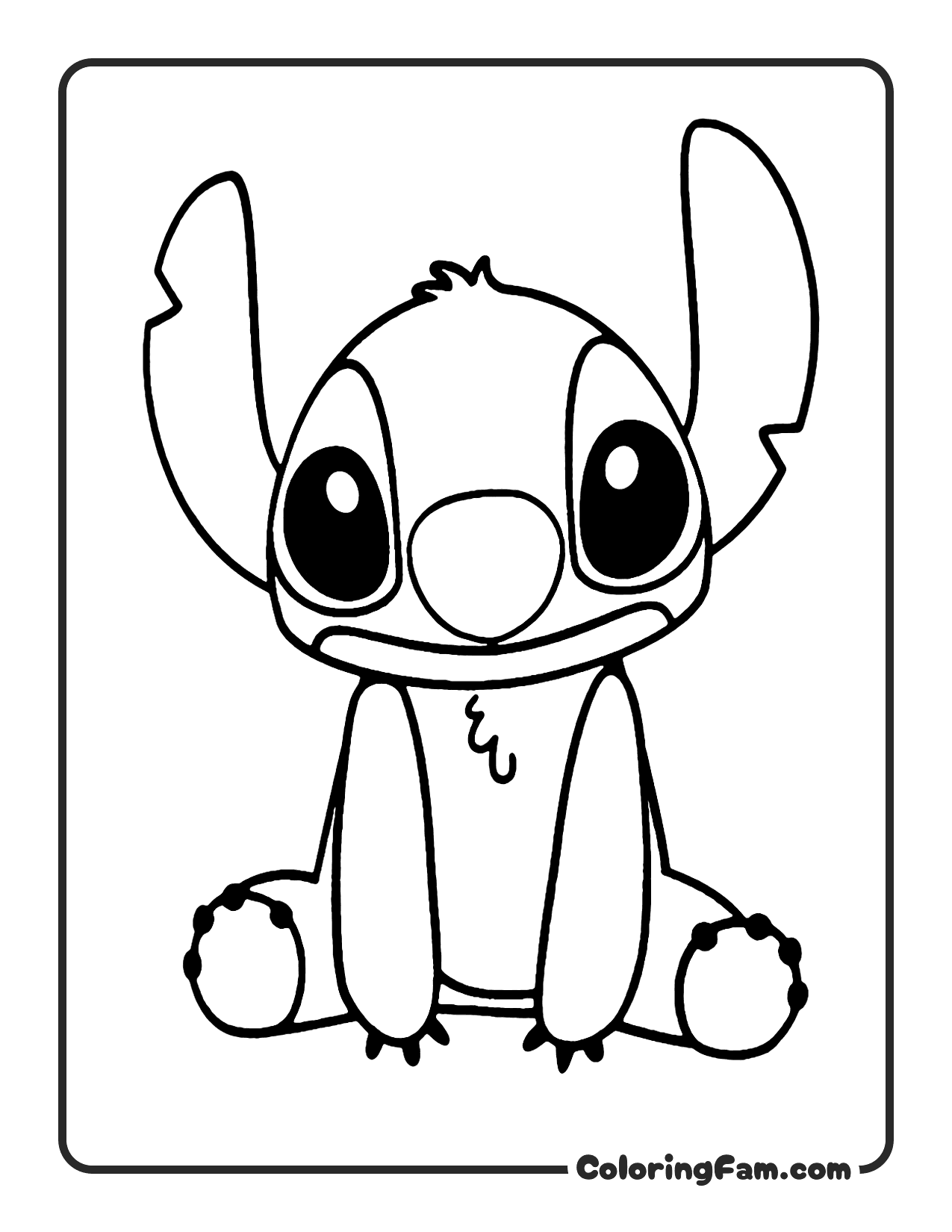 Stitch Sitting Cute with Big Eyes coloring page printable