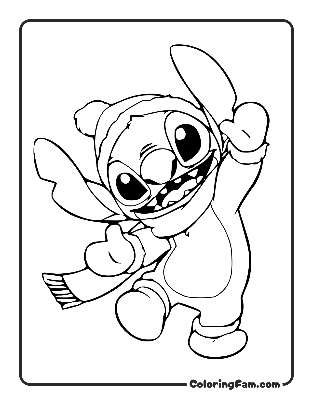 Stitch wearing winter gear for Christmas coloring page printable