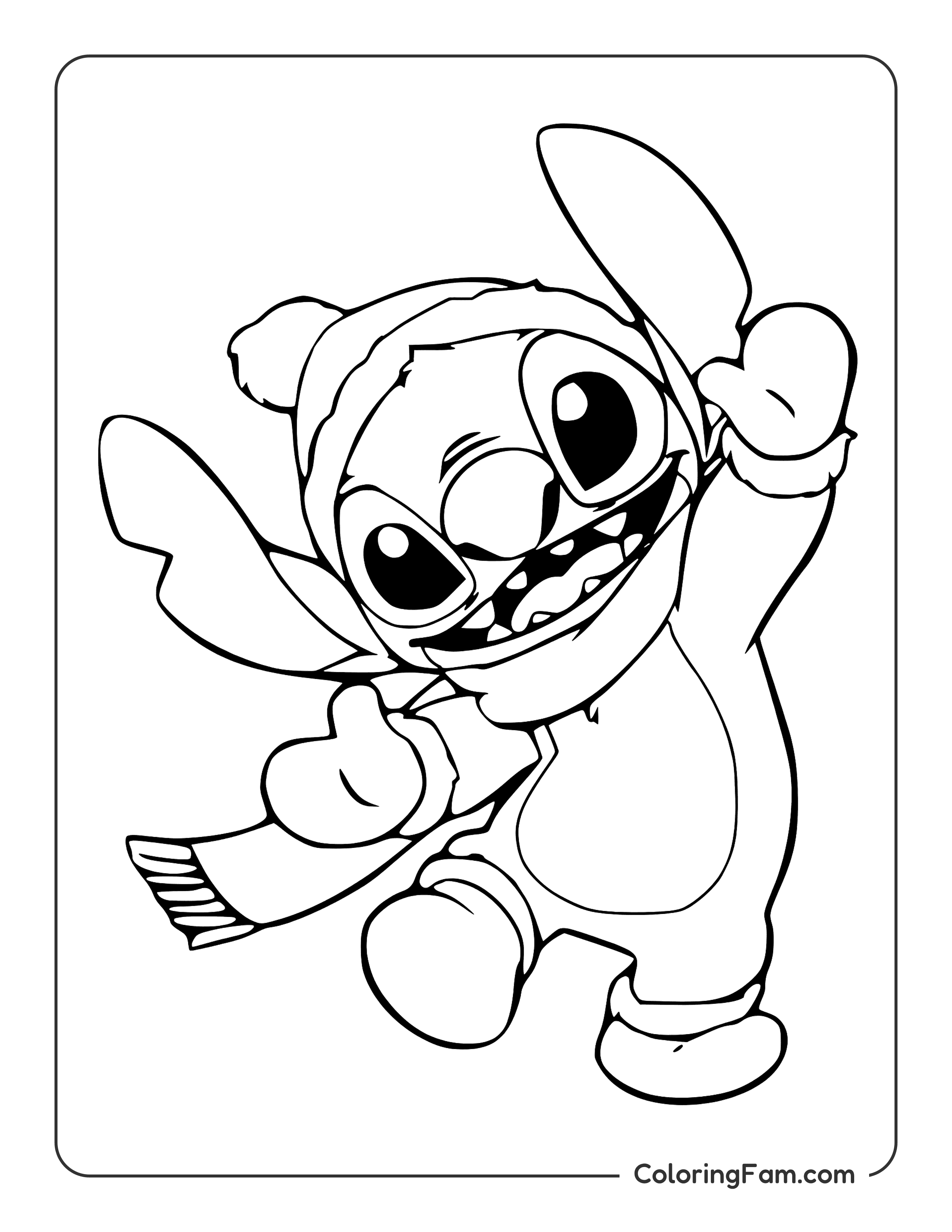 Stitch wearing winter gear for Christmas coloring page printable
