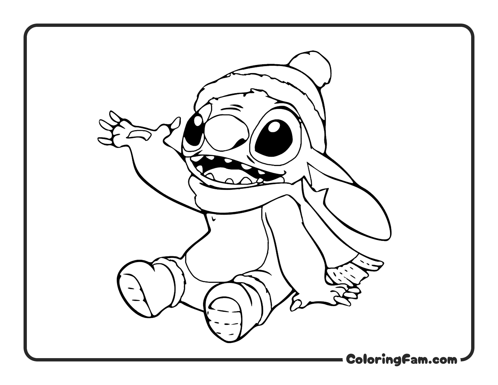 Stitch in winter outfit coloring page printable