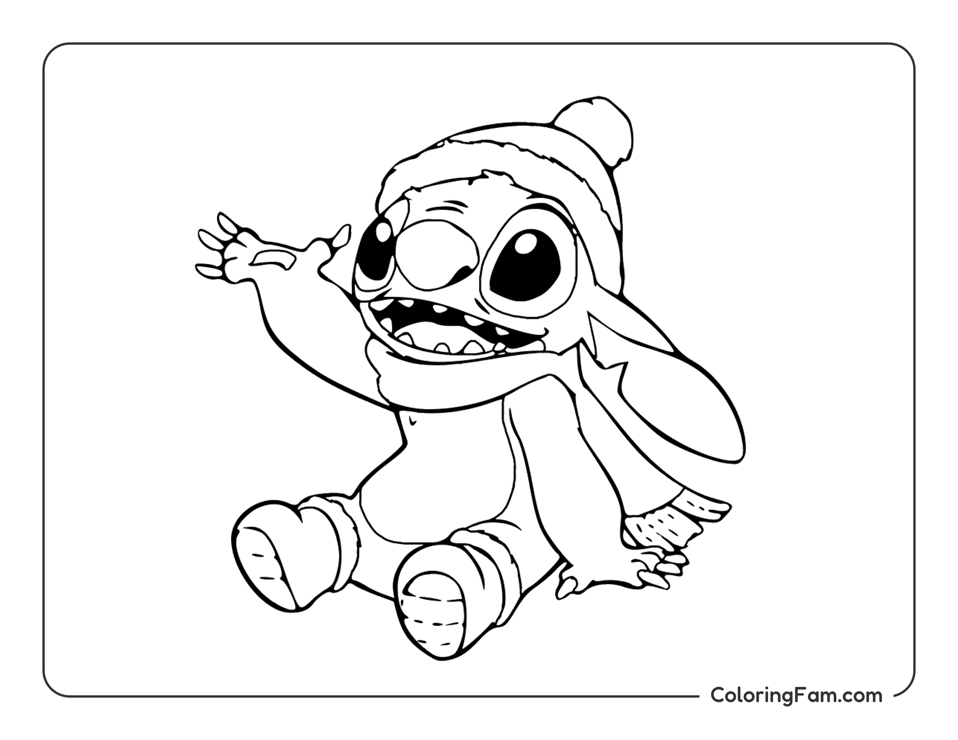 Stitch in winter outfit coloring page printable