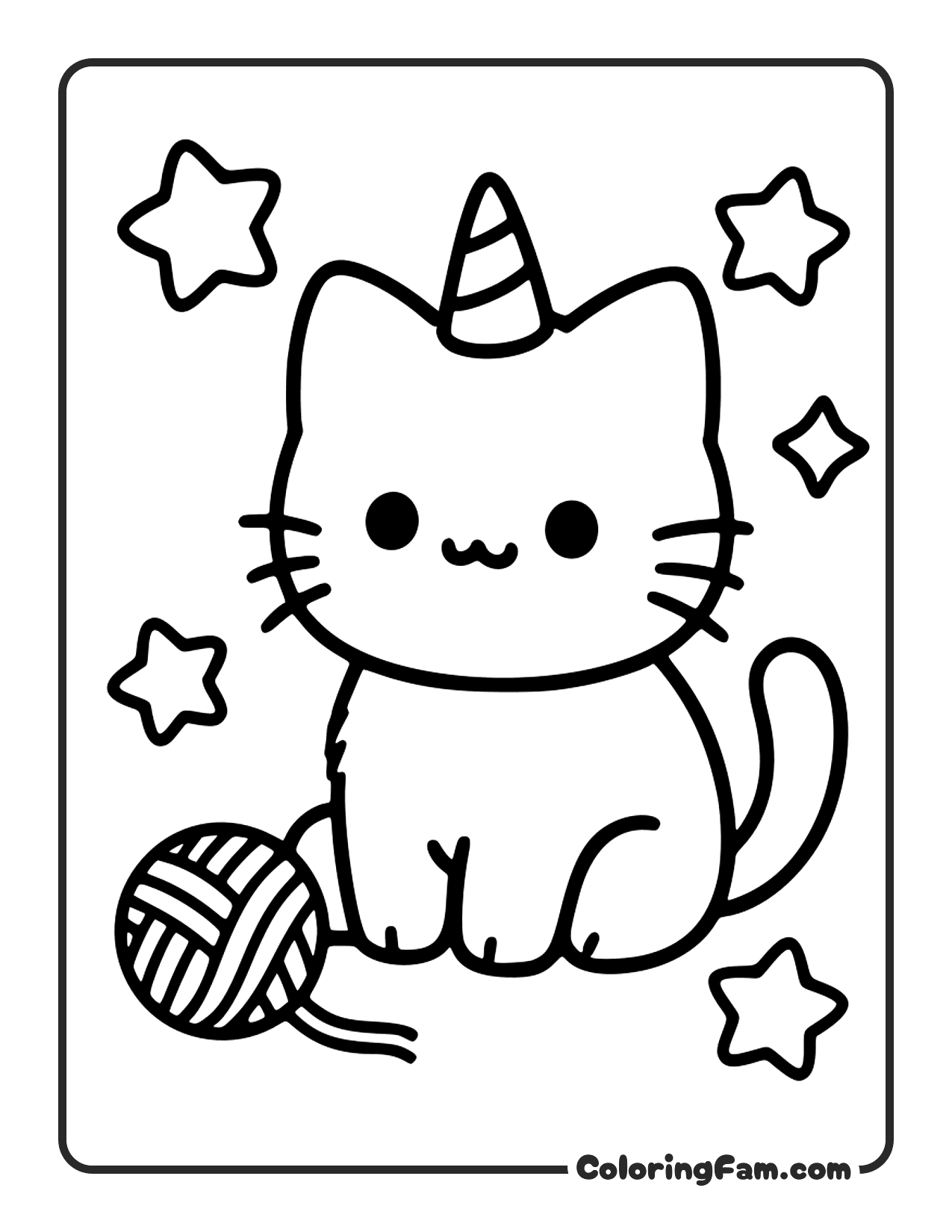 Cat Unicorn With Yarn coloring page