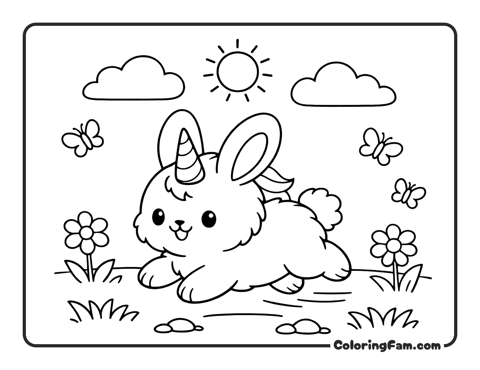 Rabbit Unicorn In Grass coloring page