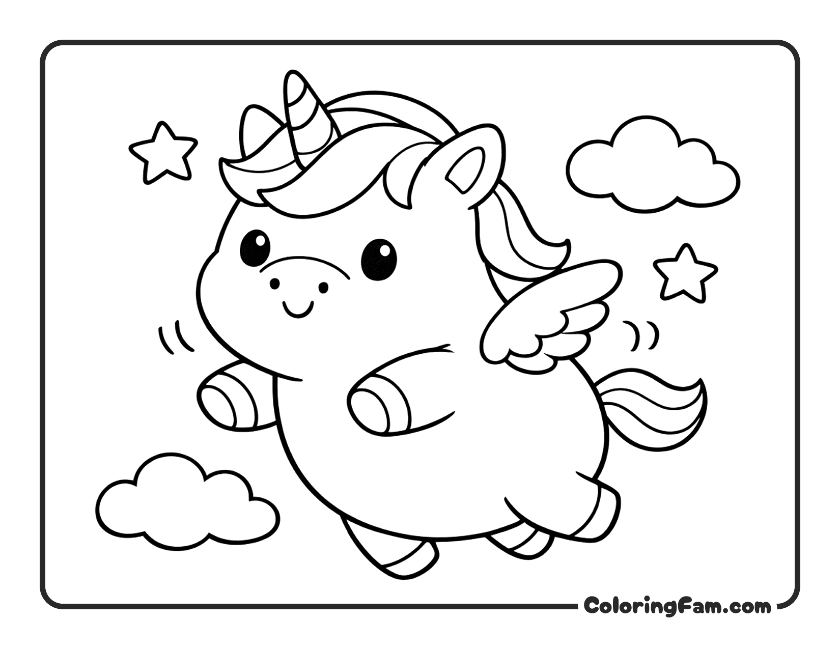 Unicorn Flying With Clouds coloring page