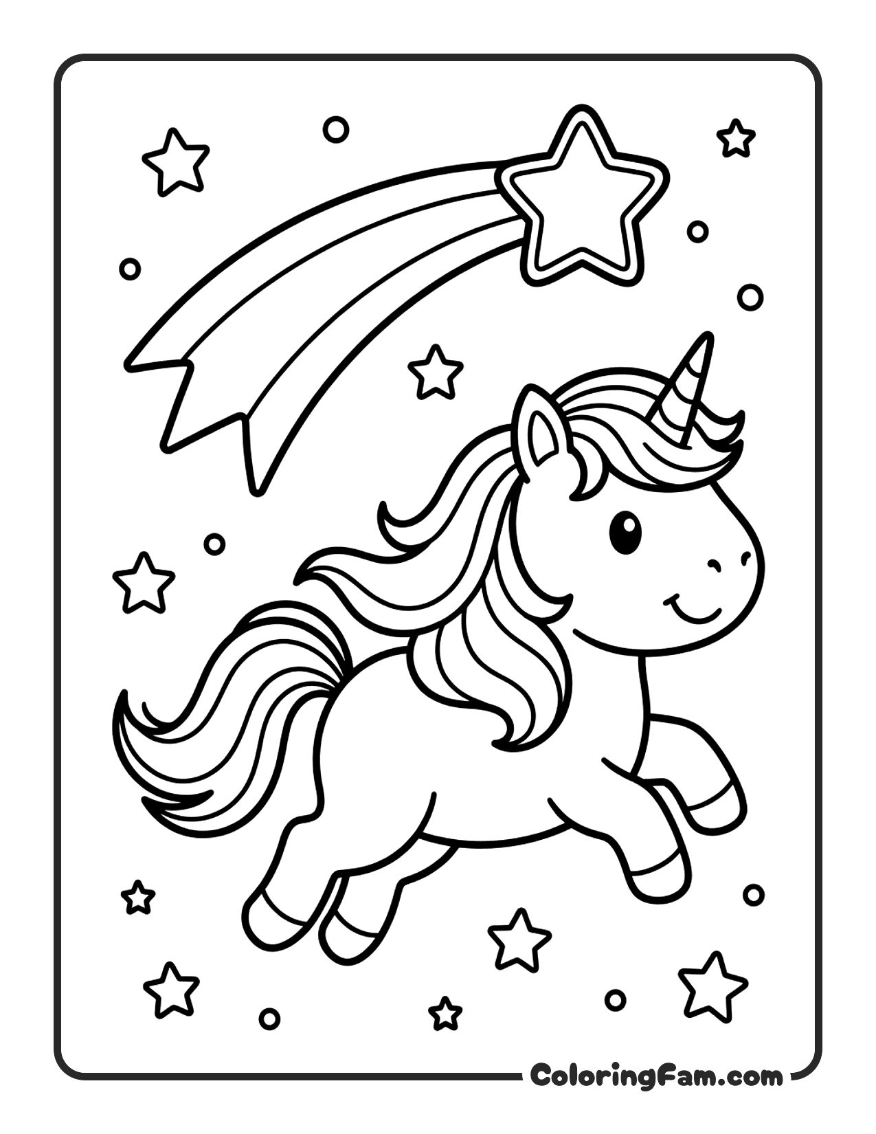 Unicorn Flying With Stars coloring page