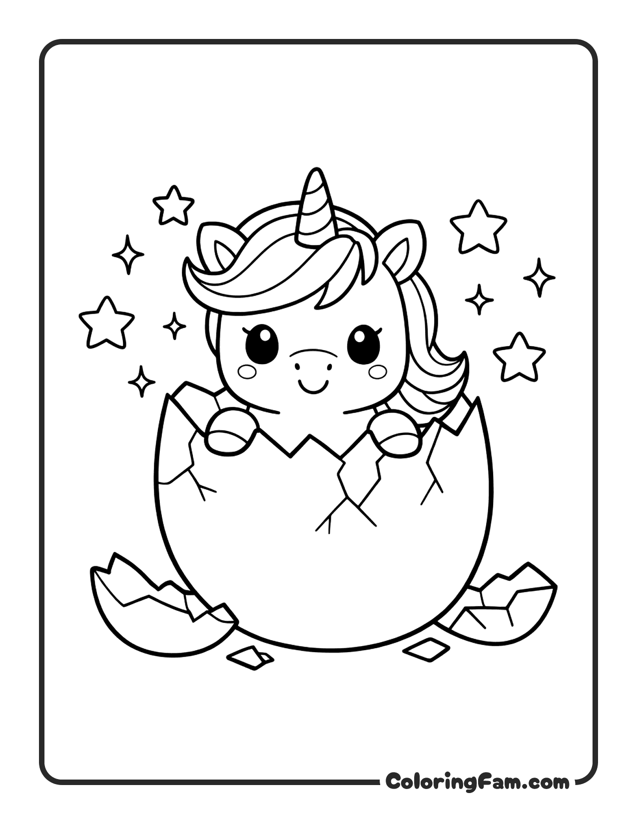 Unicorn Hatching From Egg coloring page