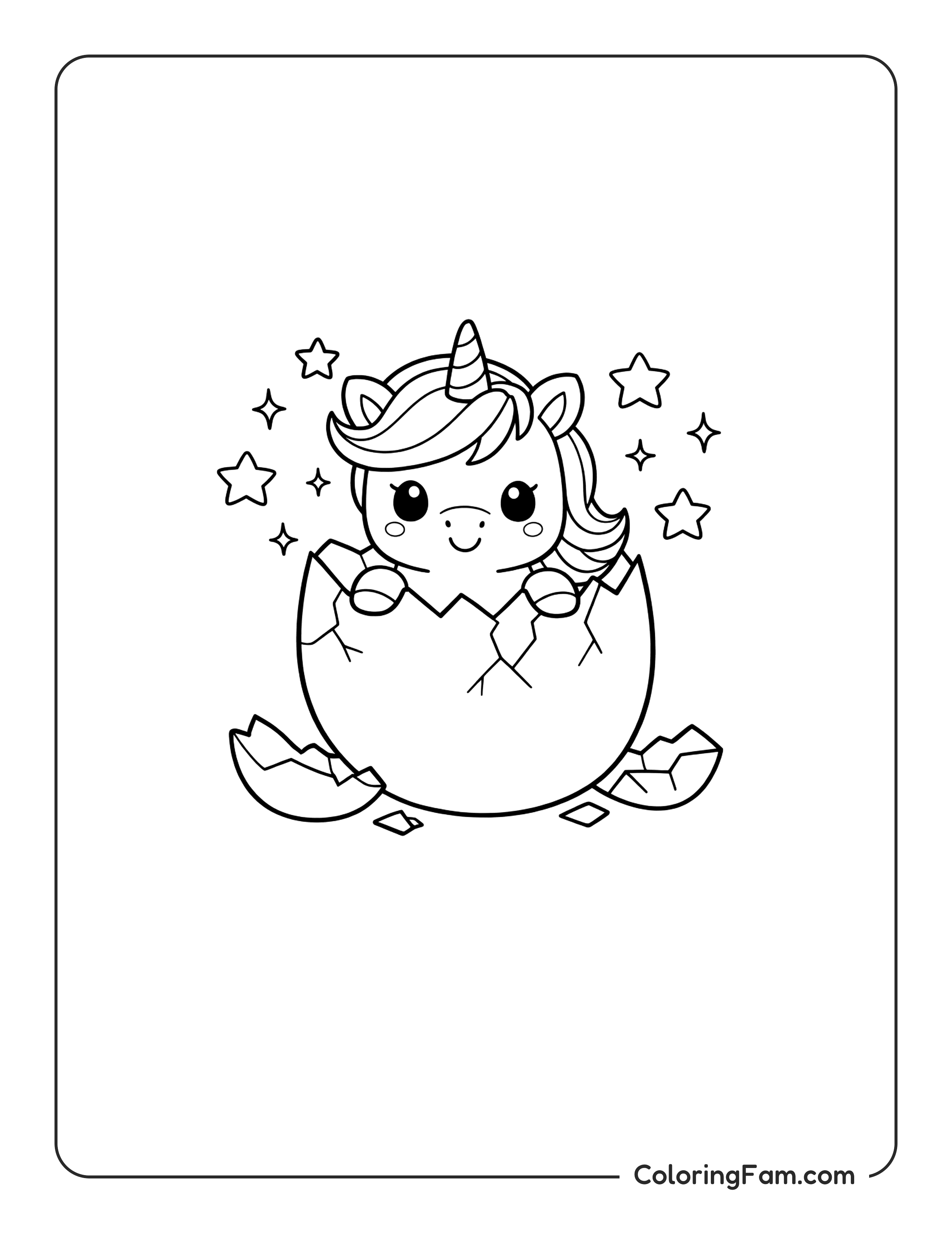 Unicorn Hatching From Egg coloring page