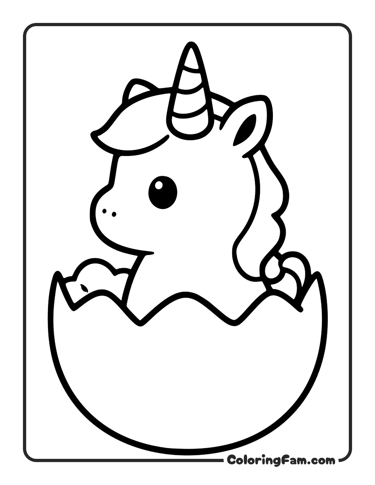 Unicorn Hatching From Egg coloring page