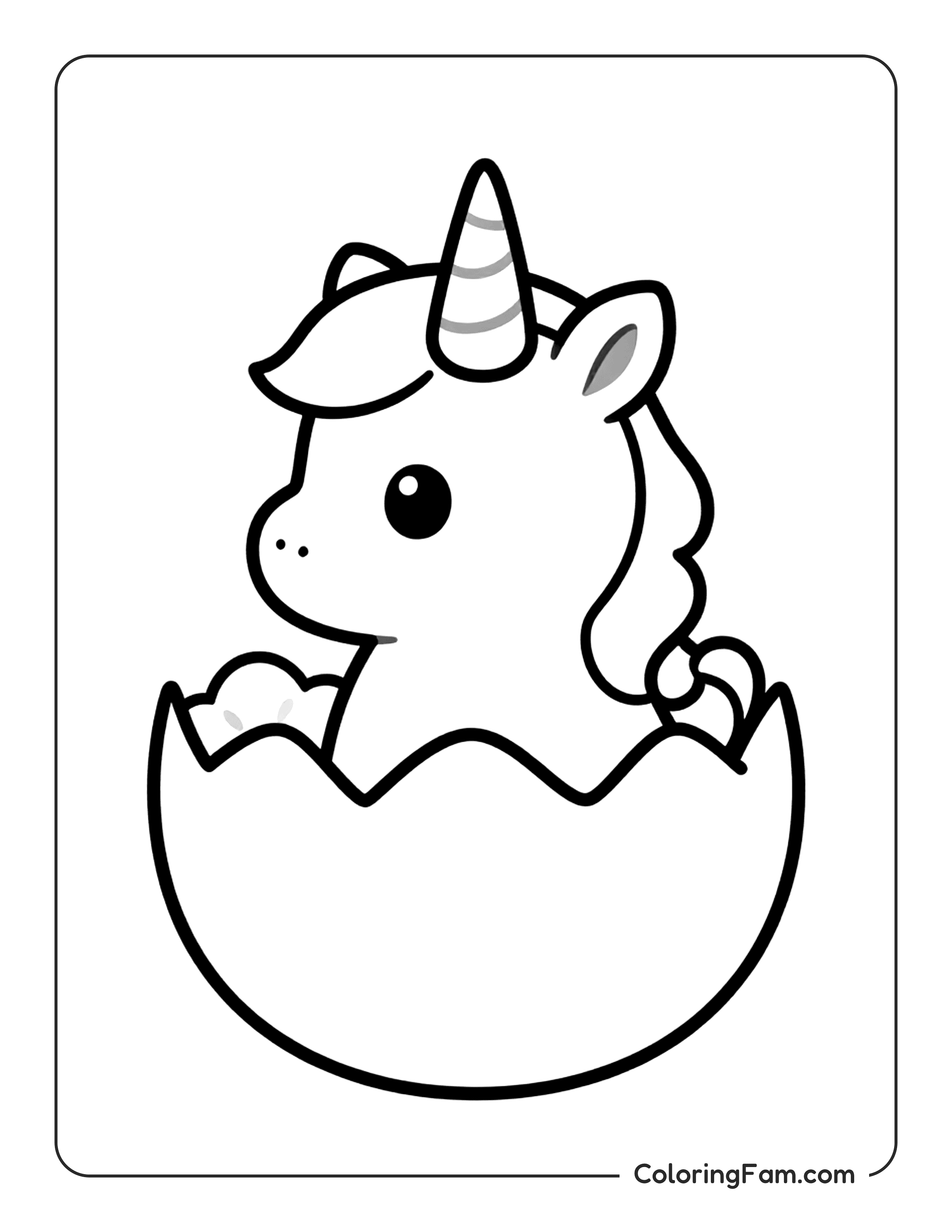 Unicorn Hatching From Egg Coloring Page Coloringfam