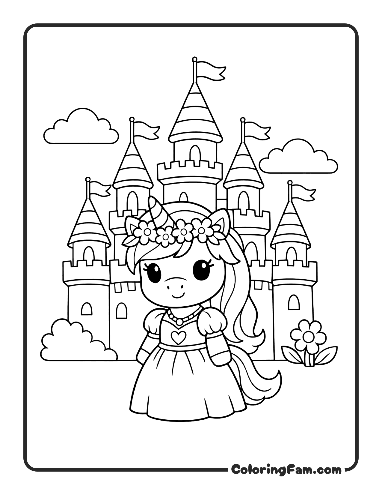 Unicorn In Castle coloring page