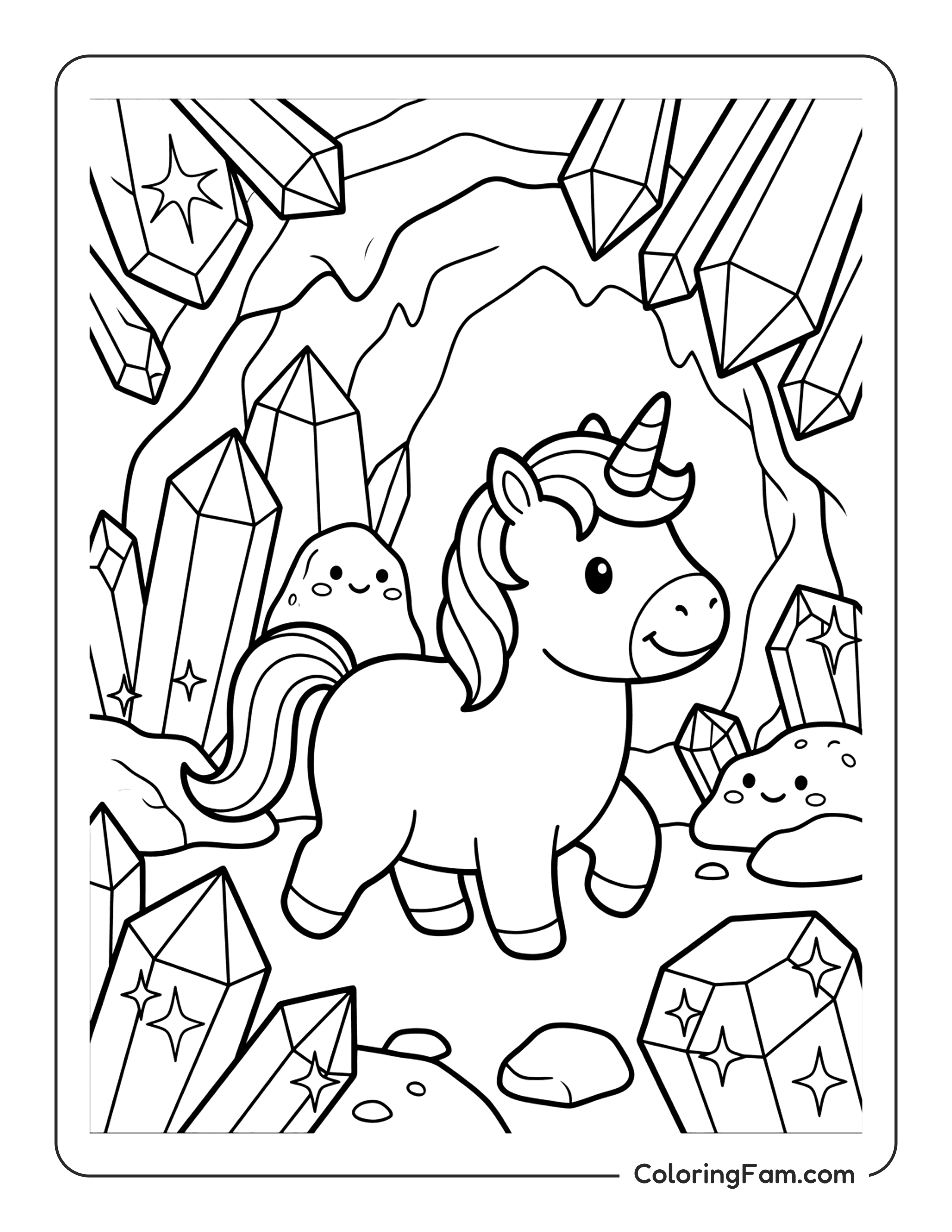 Unicorn In Crystal Cave Coloring Page Coloringfam