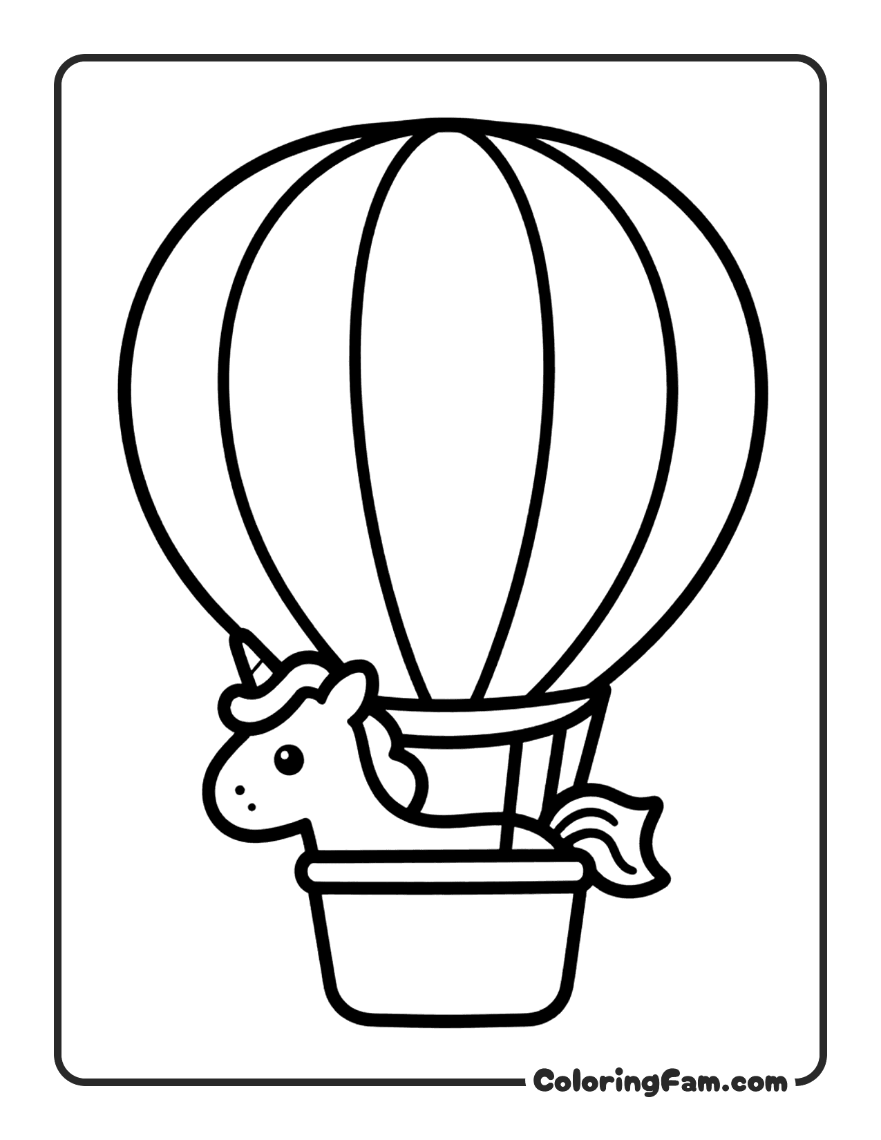 Unicorn In Hot Air Balloon coloring page