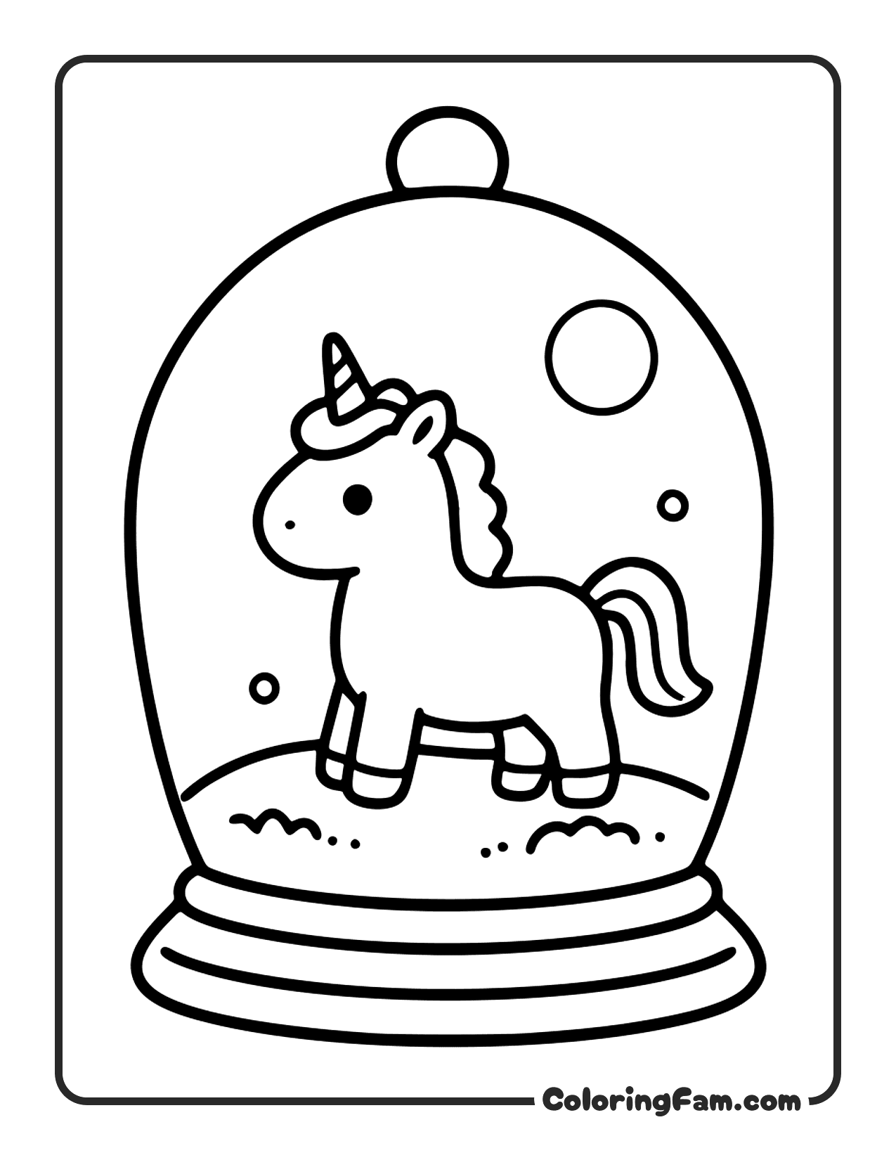 Unicorn In Snow Globe coloring page