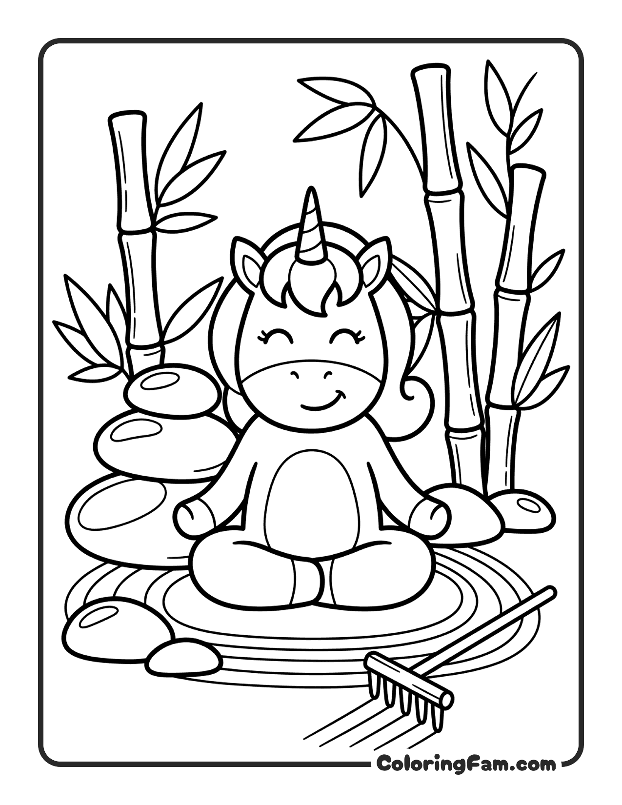Unicorn Meditating In Garden coloring page