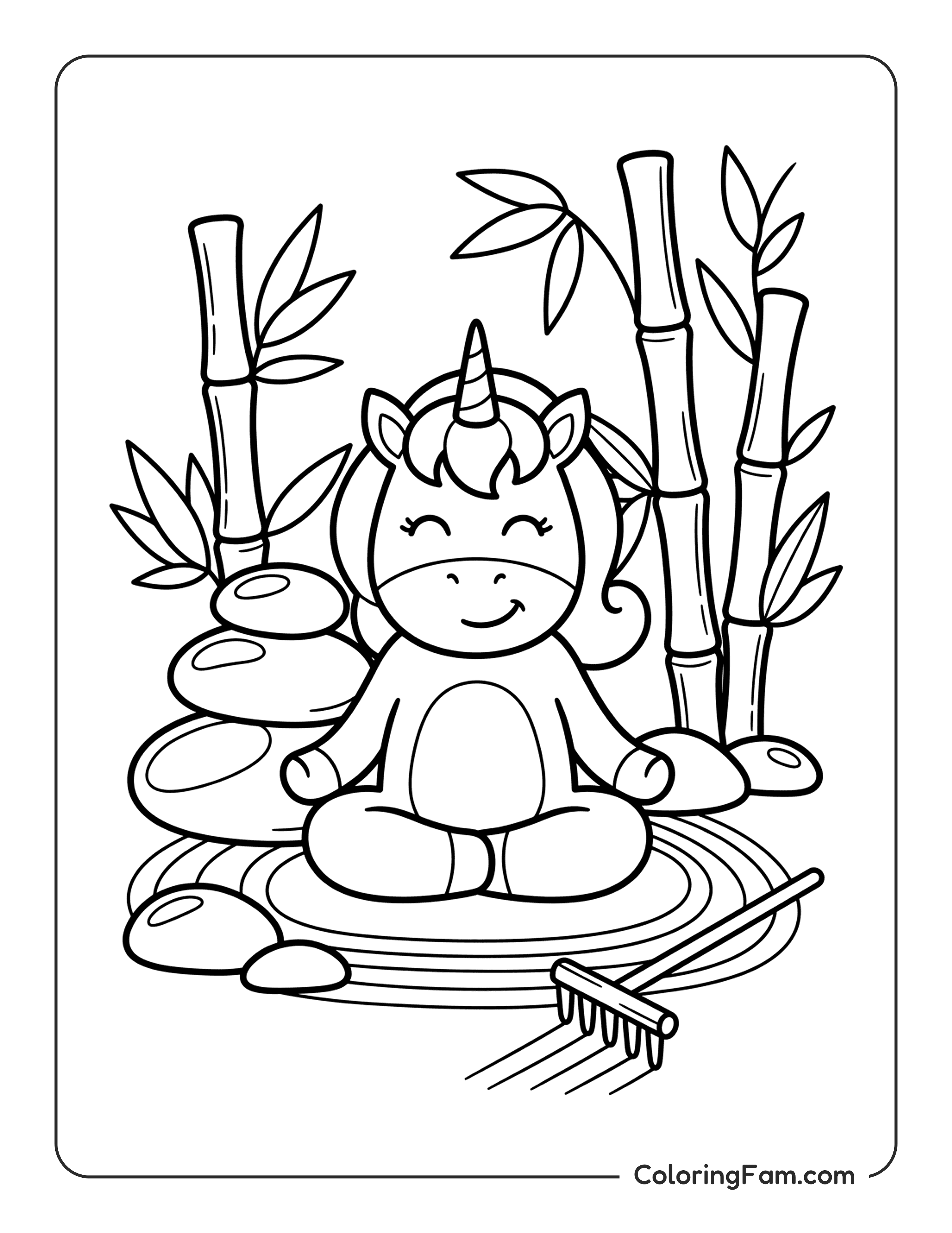 Unicorn Meditating In Garden Coloring Page Coloringfam