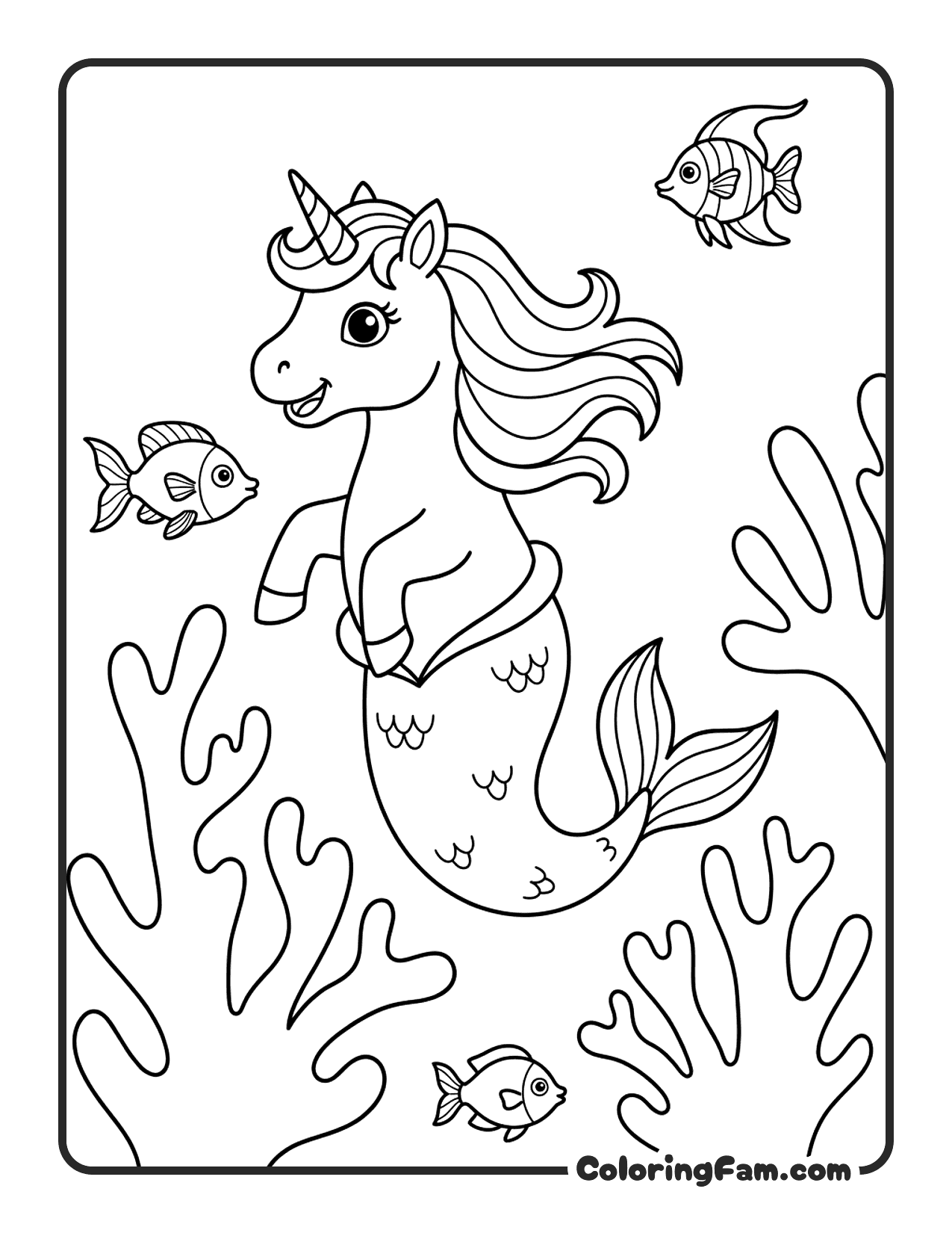 Unicorn Mermaid Underwater coloring page