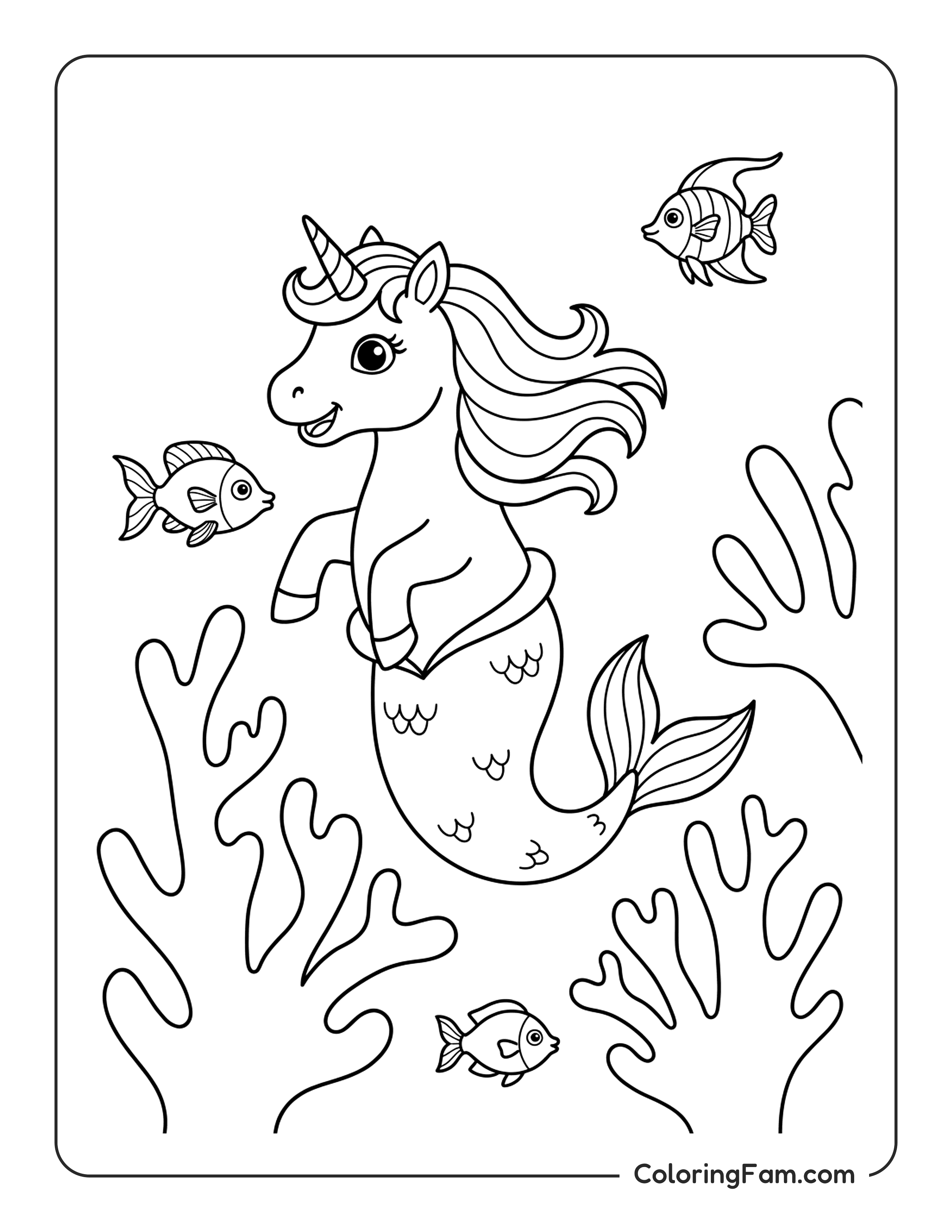 Unicorn Mermaid Underwater coloring page
