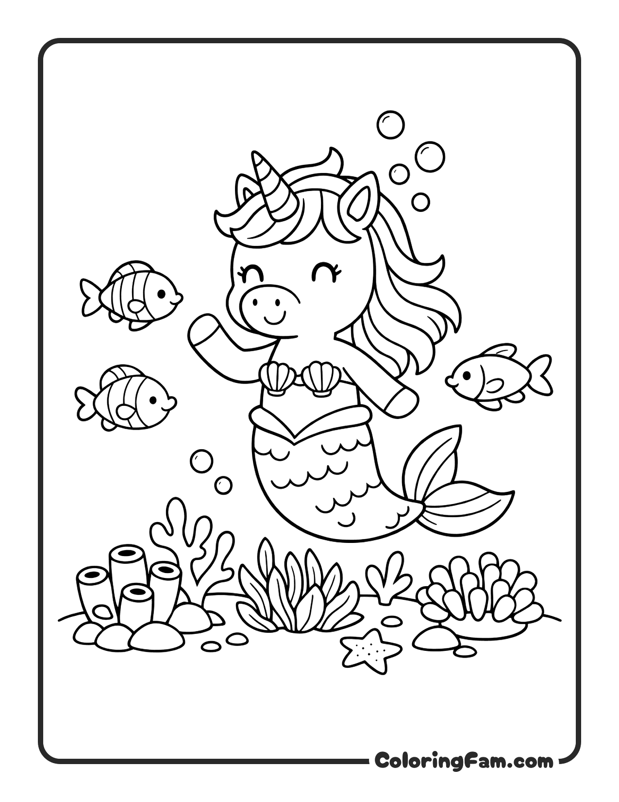 Unicorn Mermaid Underwater coloring page