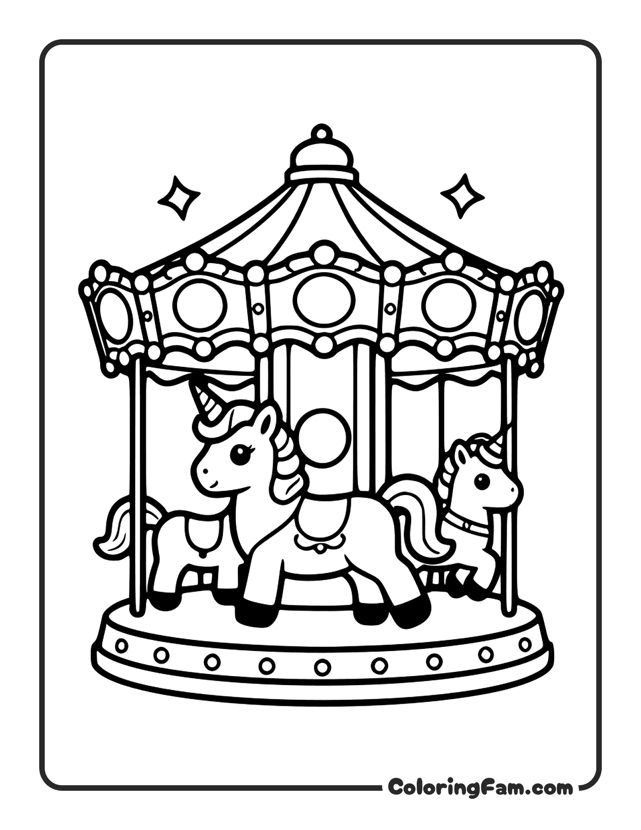 Unicorn On Carousel coloring page