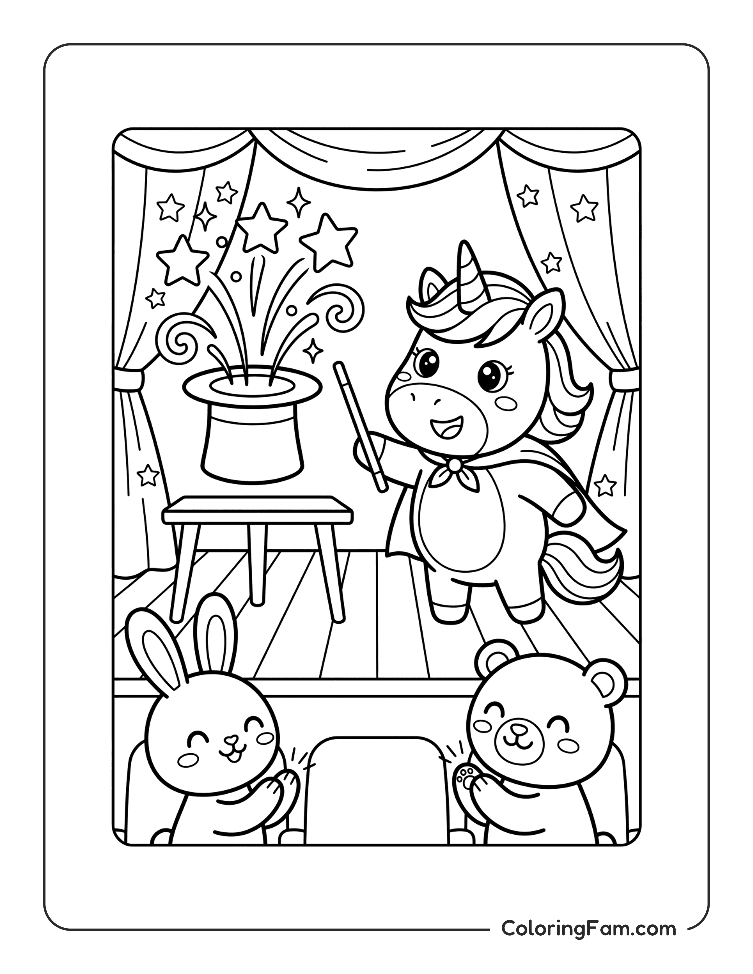Unicorn Performing Magic Coloring Page Coloringfam