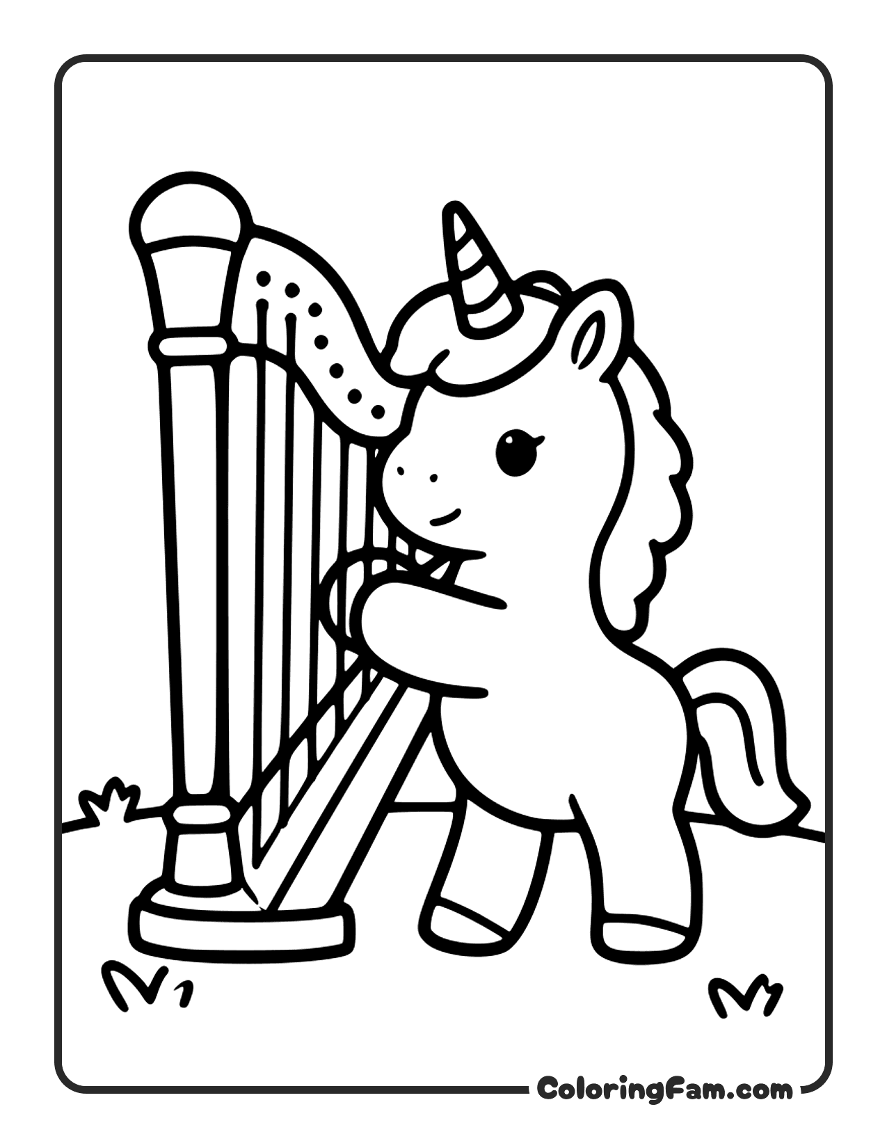 Unicorn Playing Harp coloring page
