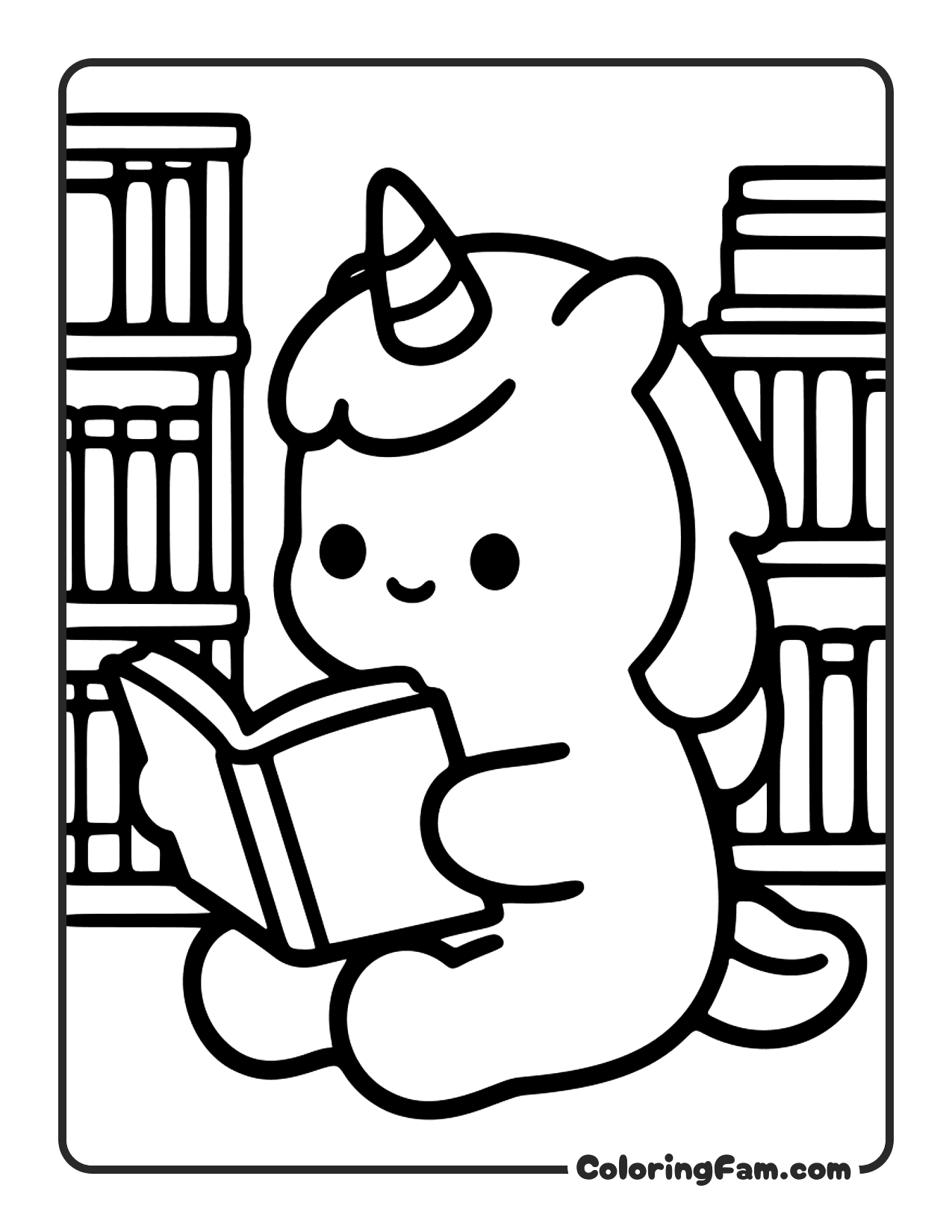 Unicorn Reading Book coloring page