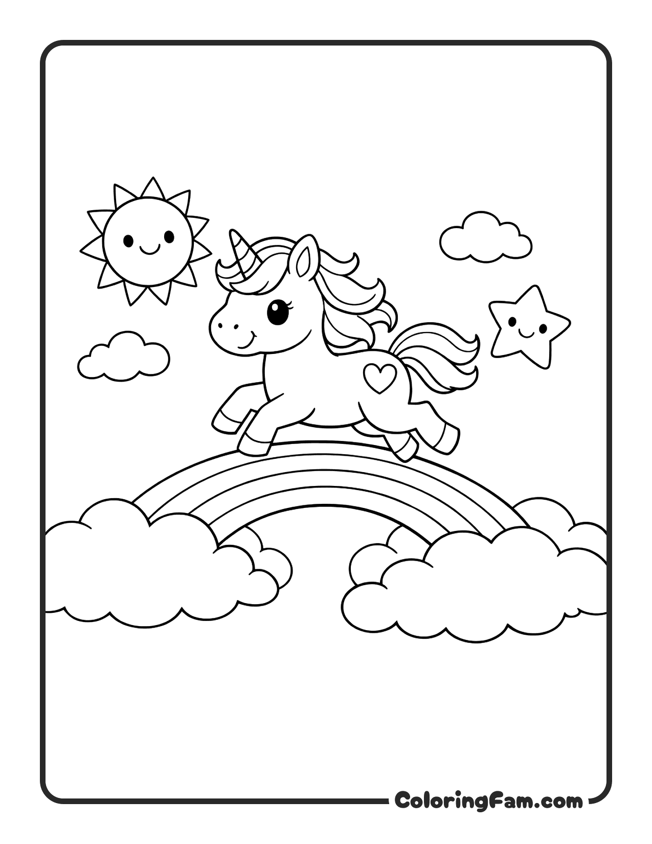 Unicorn Running On Rainbow coloring page